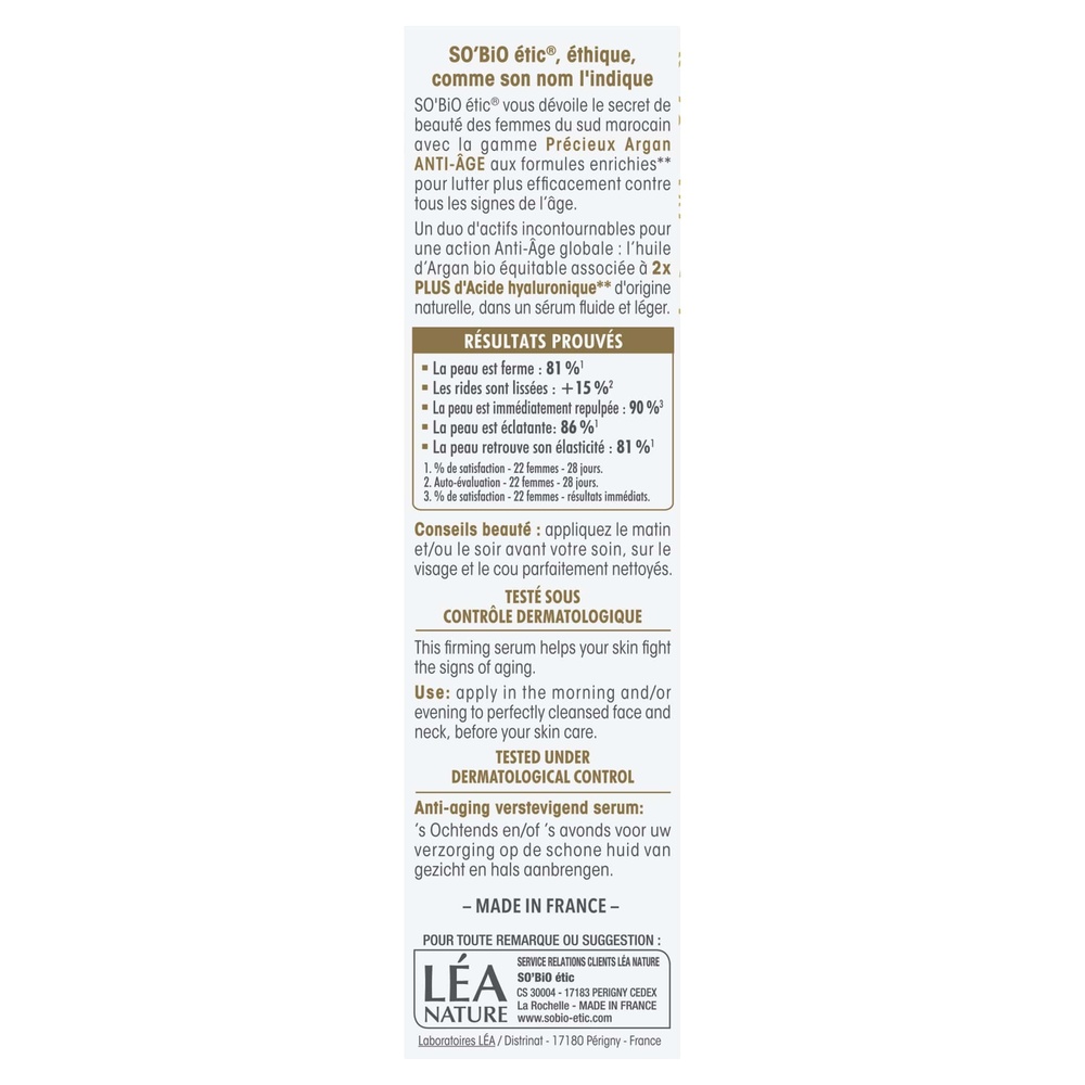 LÉA NATURE SO BiO étic Sérum fermeté Anti-Âge, Précieux Argan Sérum