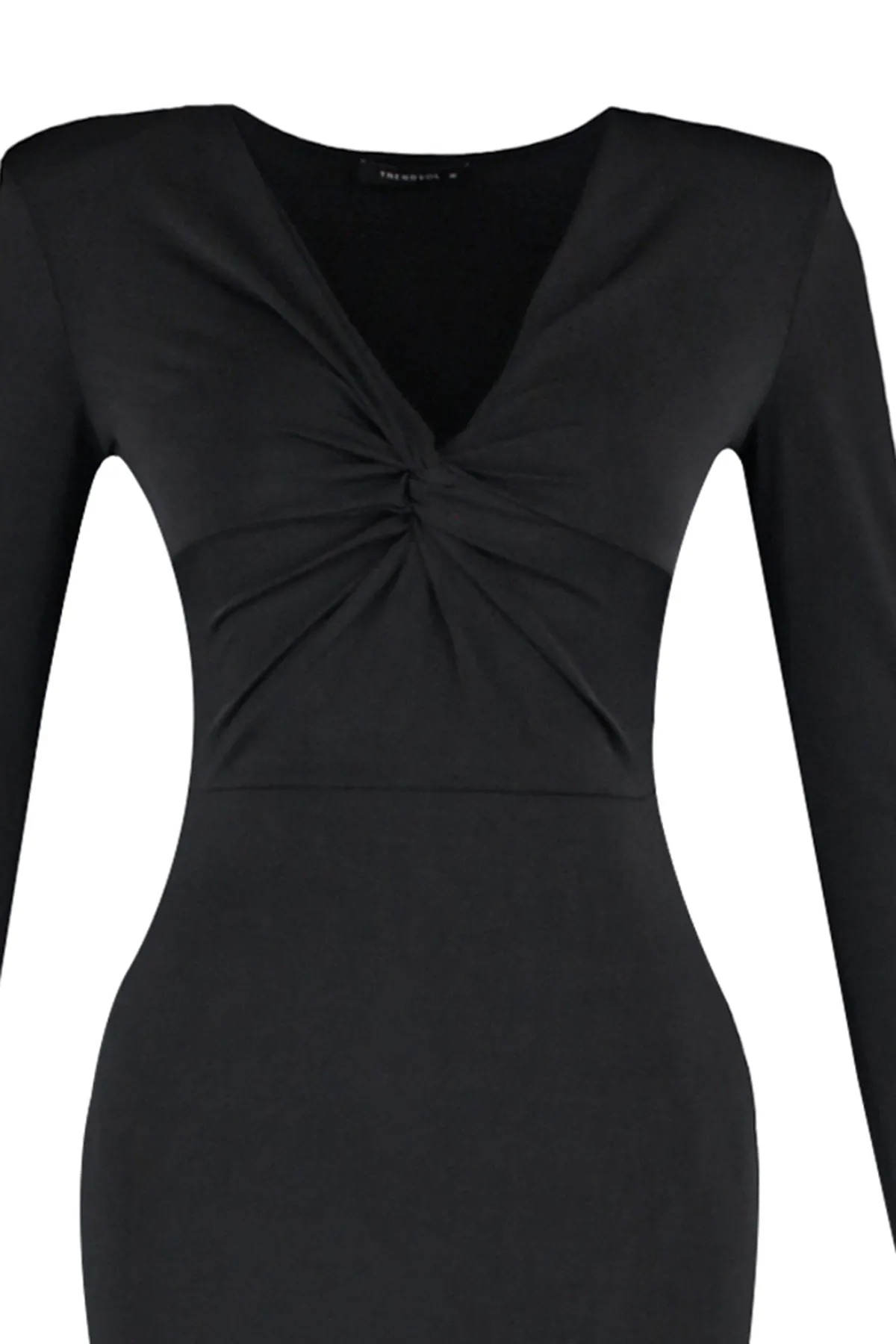 Trendyol Collection  Schwarzes gestricktes Abendkleid mit V-Ausschnitt TPRAW23EL00270