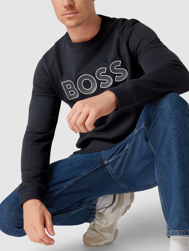 Sweatshirt mit Label-Stitching Modell 'Salbo' in marineblau