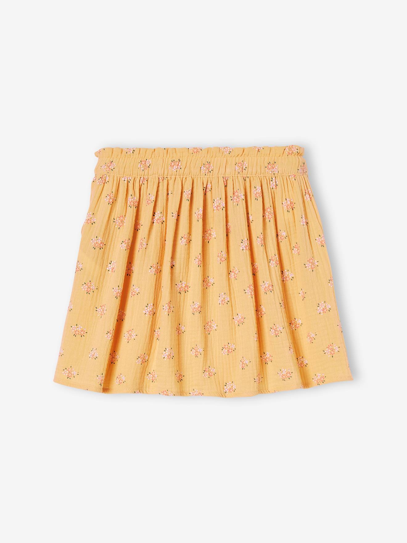 Jupe couleur en gaze de coton fille corail