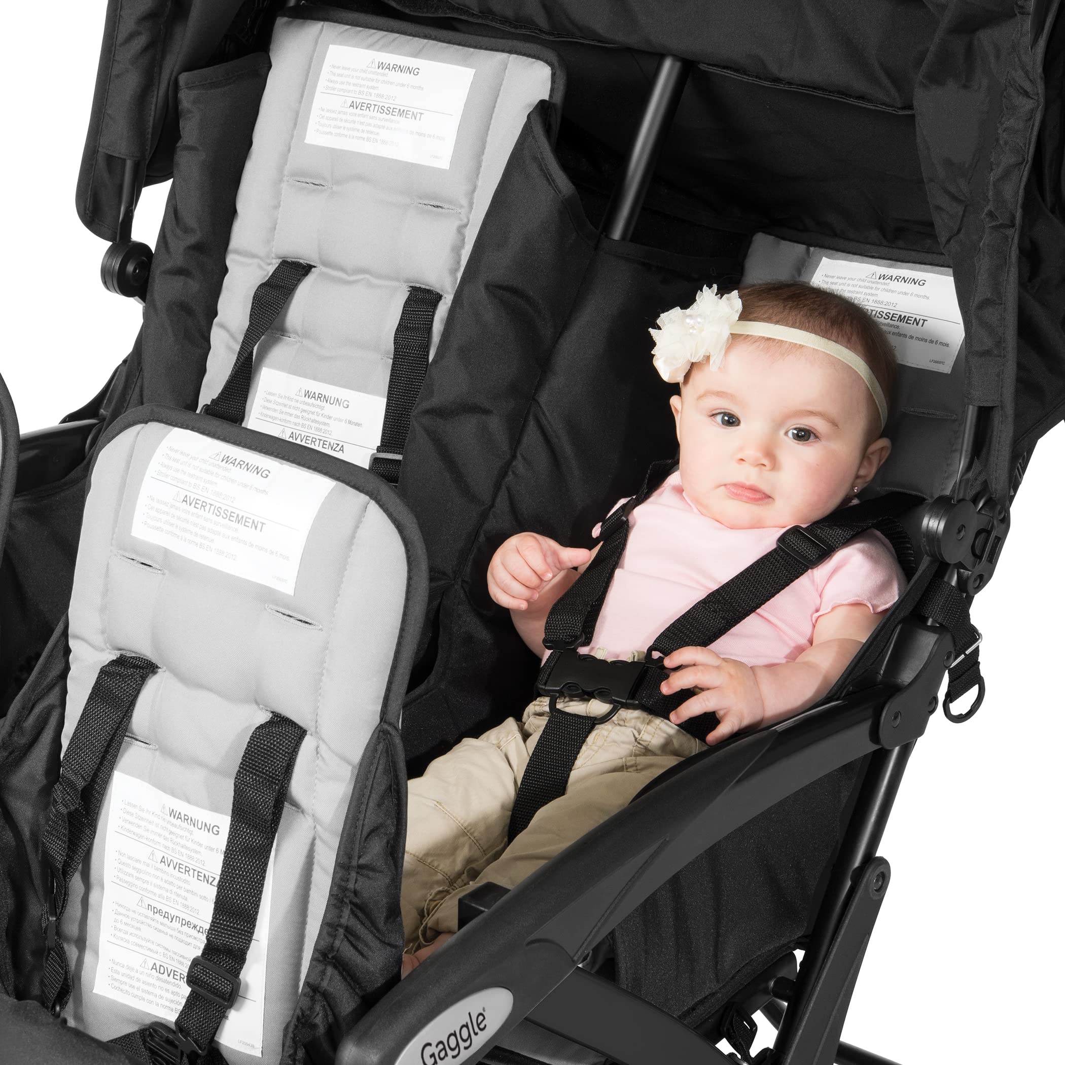 Gaggle by Foundations Compass 4 Seat Quad Stroller with UV Protecting Stroller Canopy, 5 Point Harness for Added Safety, Foot Brake, All Terrain Tubeless Wheels (Teal)