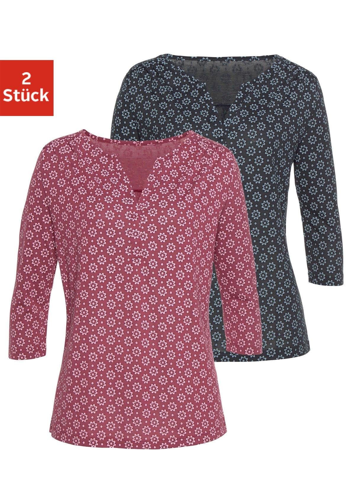 LASCANA 3/4-Arm-Shirt (Packung, 2er-Pack) mit kleiner Schulterraffung