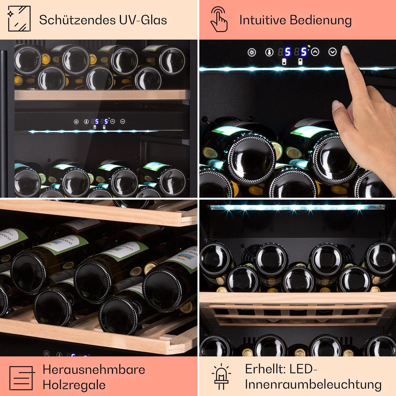 Klarstein Weinkühlschrank Vinamour 66 Duo, für 79 Standardflaschen á 0,75l,Wein Flaschenkühlschrank Weintemperierschrank Weinschrank Kühlschrank