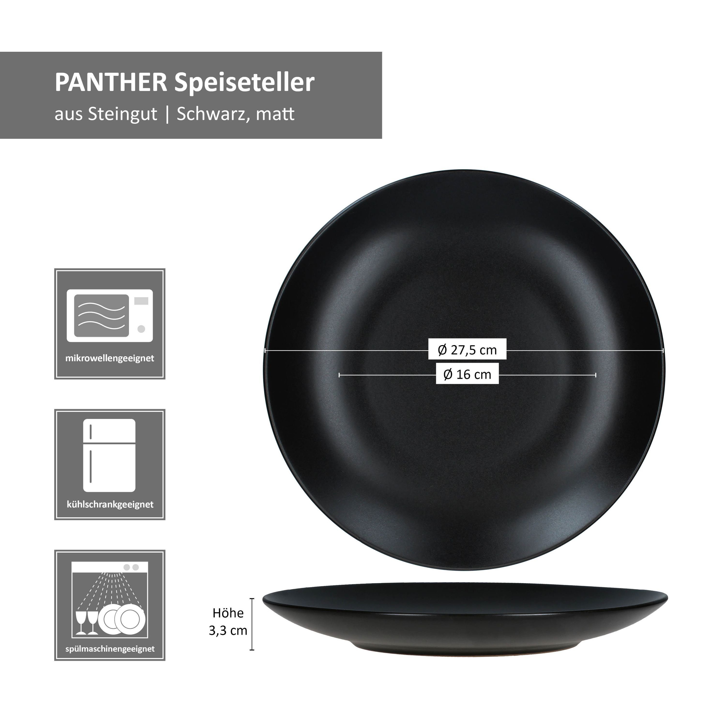 MamboCat Speiseteller 6x Panther Speiseteller Ø27,5cm schwarz Steingut 6 Personen