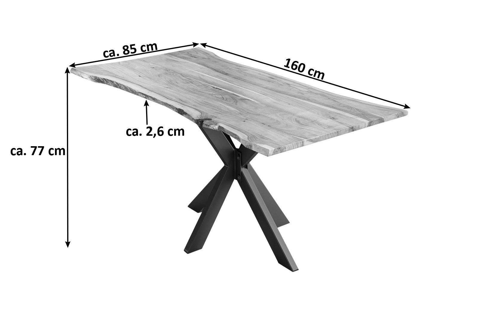 SAM® Essgruppe Harbor, Akazienholz, Baumkante massiv, Metallgestell Spider-Form + 6 Stühle