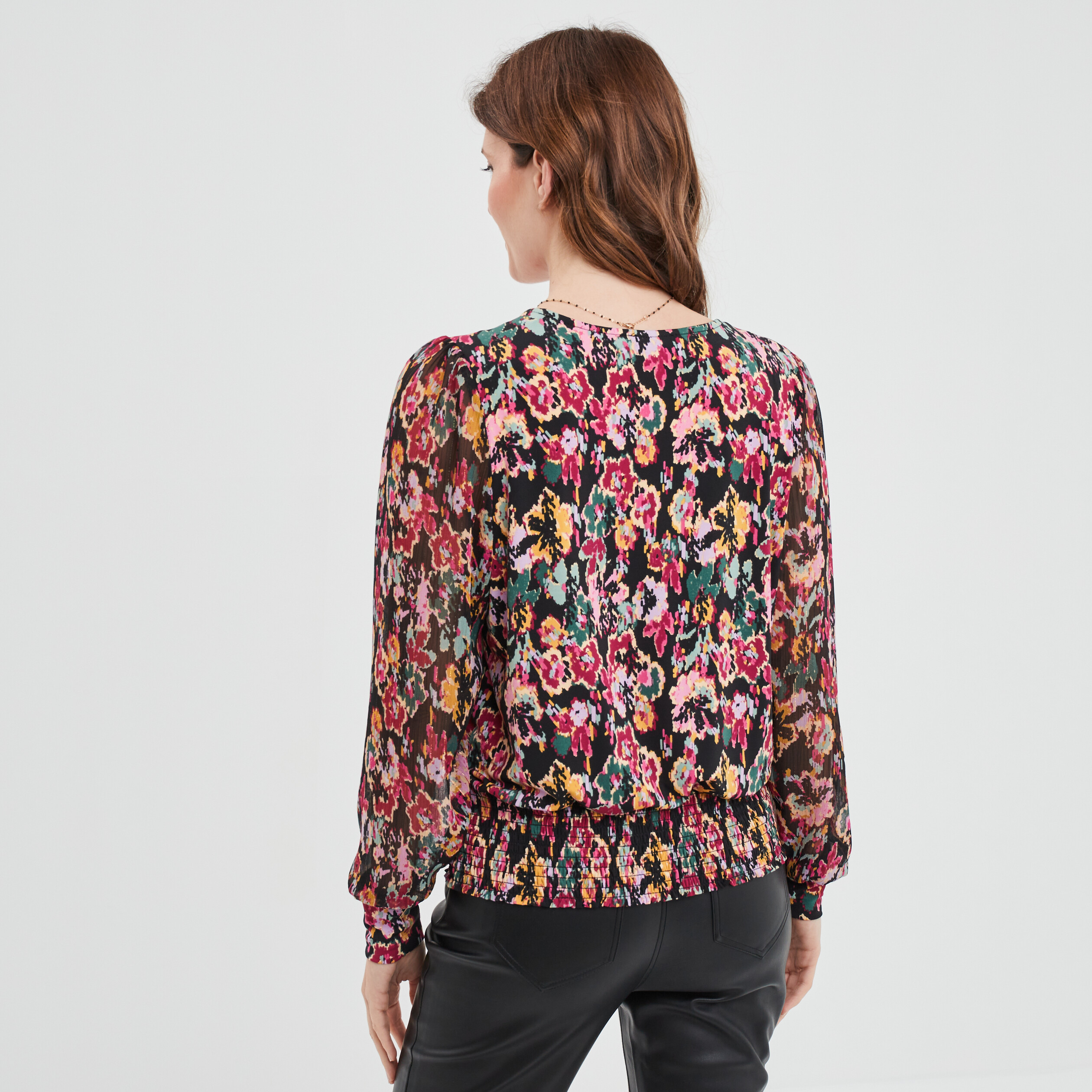 T-shirt col cache-coeur manches longues noir femme | La Halle