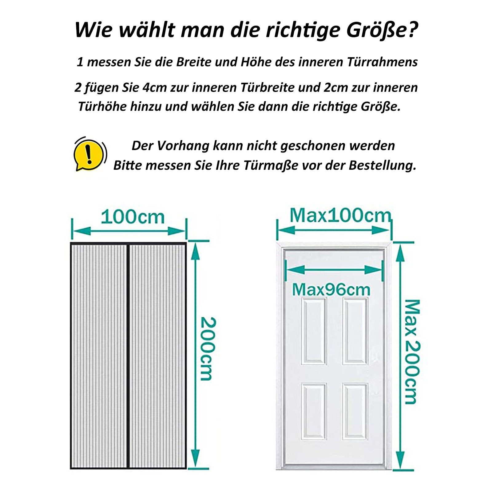 CALIYO Insektenschutz-Tür Magnet Fliegengitter Tür Insektenschutz 100X200cm, Fliegengittertüren Magnetvorhang Balkontür Ohne Bohren