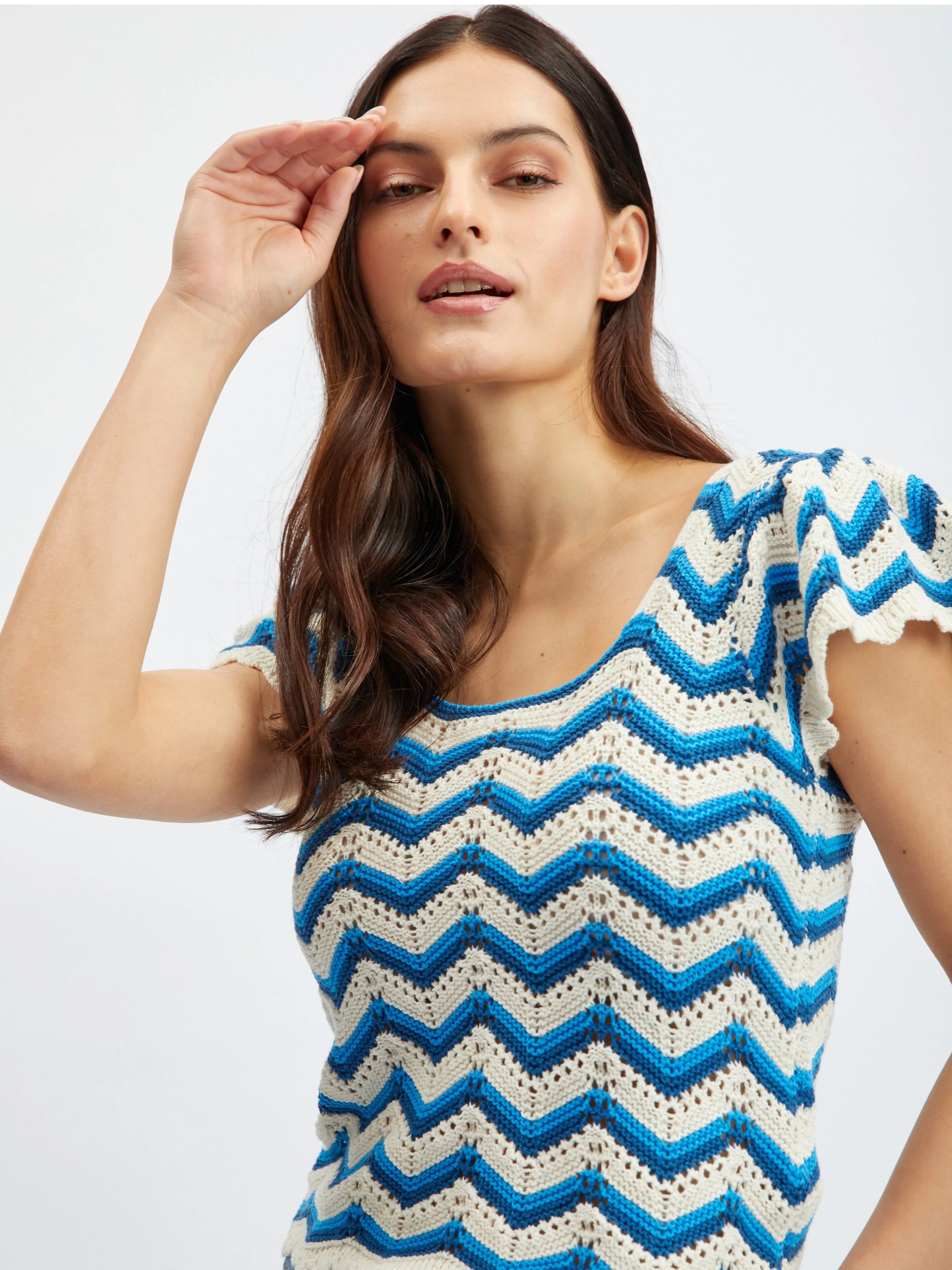 Blau-weiß gemustertes Damen-Pullover-Shirt ORSAY