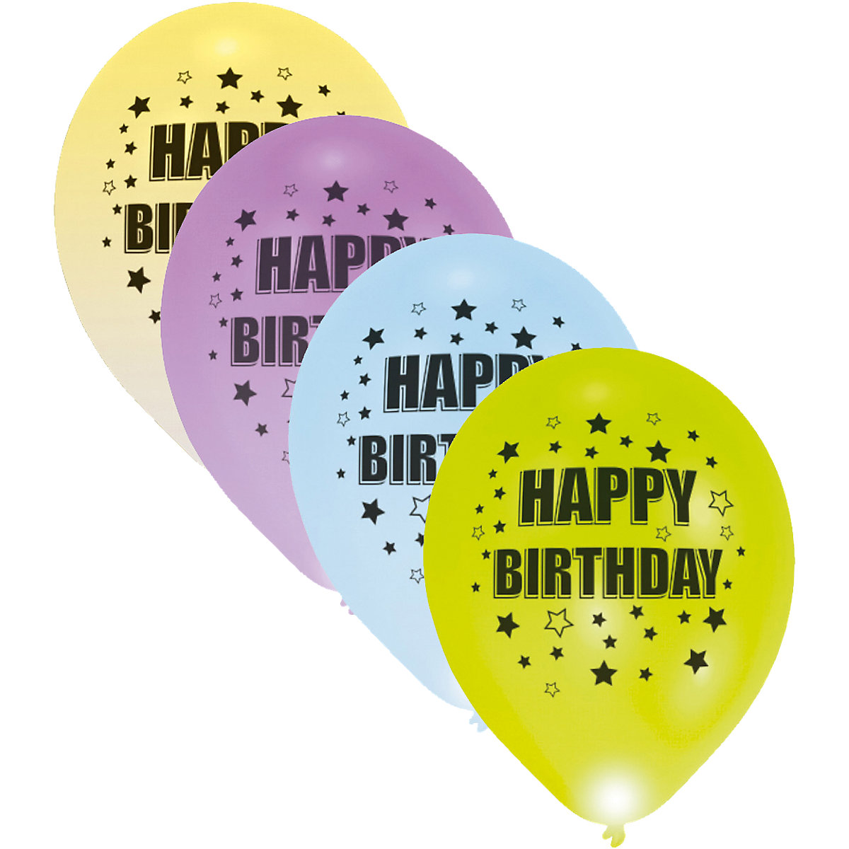 LED Luftballons Happy Birthday, 4 Stück