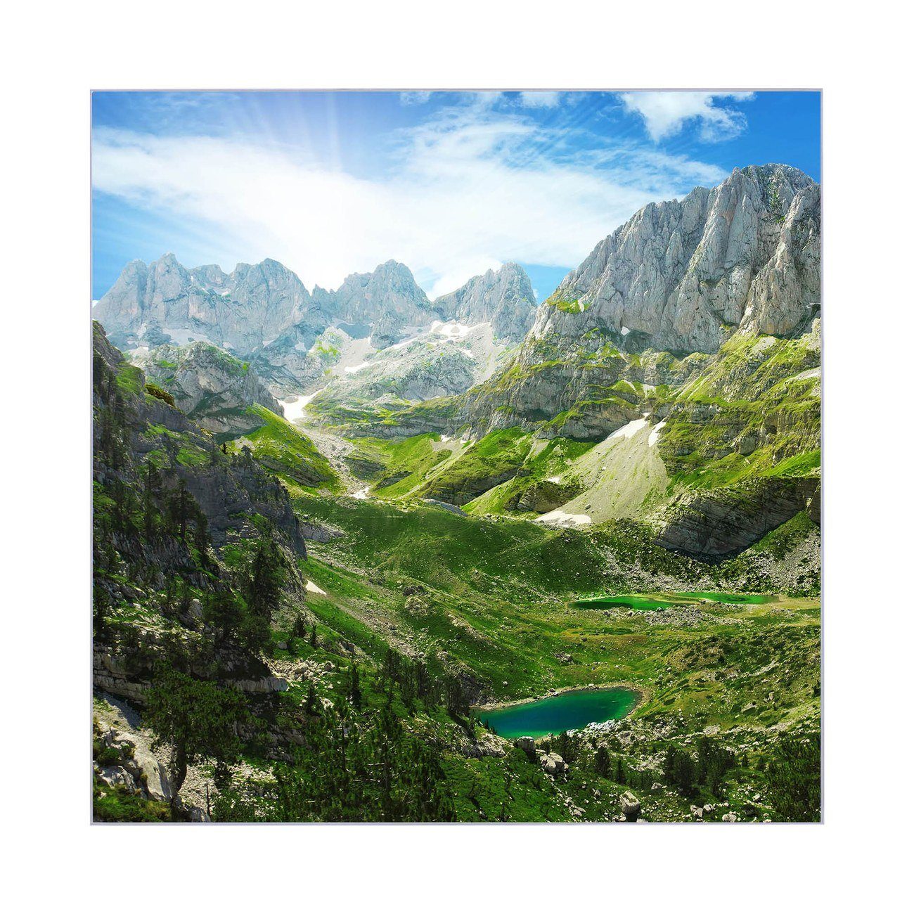 banjado Schlüsselkasten Glas Bergsee Alpen (Stahl Gehäuse, mit 50 Haken), 30 x 30 x 5 cm