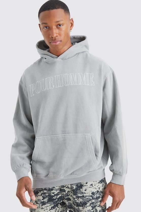 Gefärbter Oversize Hoodie mit Worldwide Print