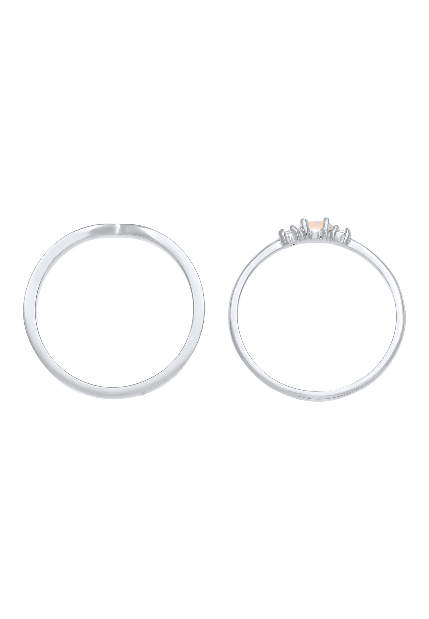 Conjunto básico Elli para mujer, modelo marquesa en forma de V, con ópalo sintético y cristales de circonita cúbica en plata de ley 925.