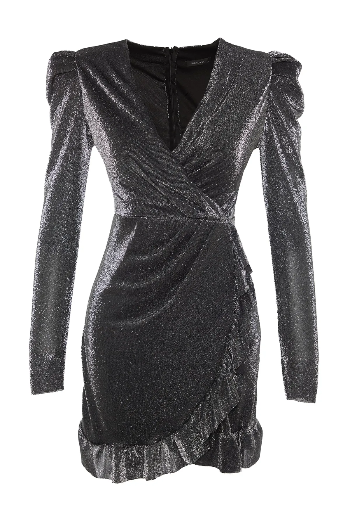 Trendyol Collection  Elegantes Abendkleid mit silbernem Volant-Detail TPRAW20EL0637