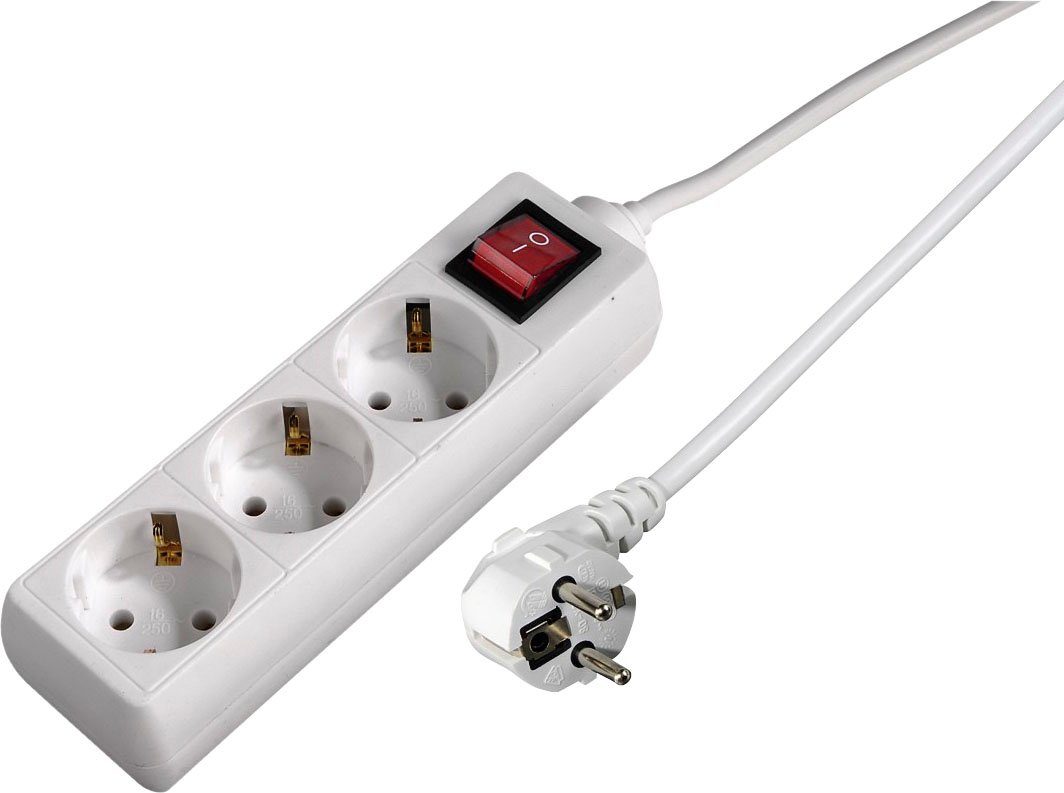 Hama Mehrfachsteckdose, 3-fach, Steckerleiste mit Schalter, 3 m Kabel, weiß Steckdosenleiste 3-fach (Kabellänge 3 m), Mehrfachsteckdose, Steckerleiste mit Schalter