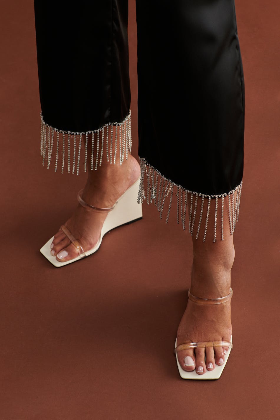 Rhinestone fringe trousers