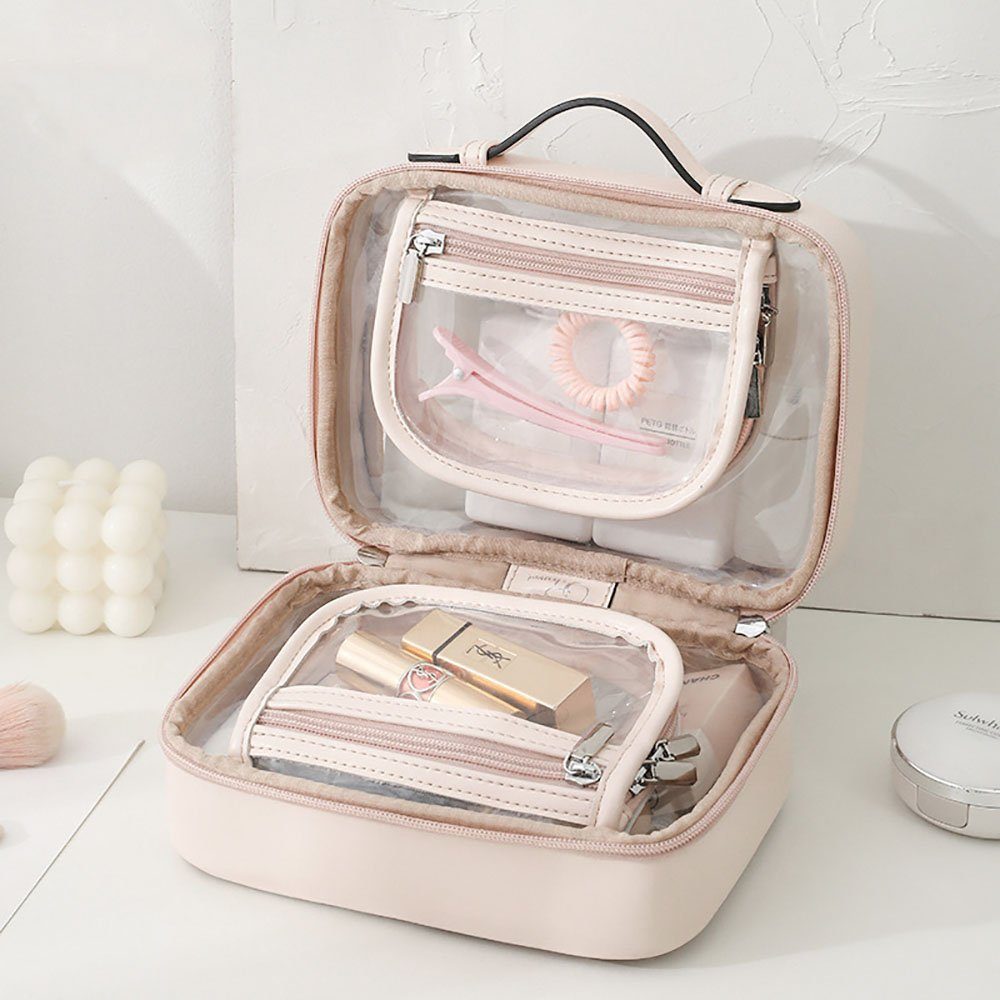 Runxizhou Kosmetikkoffer Transparent Kosmetiktasche, Doppelte Lage Reise Kulturbeutel (Rosa) (1-tlg)