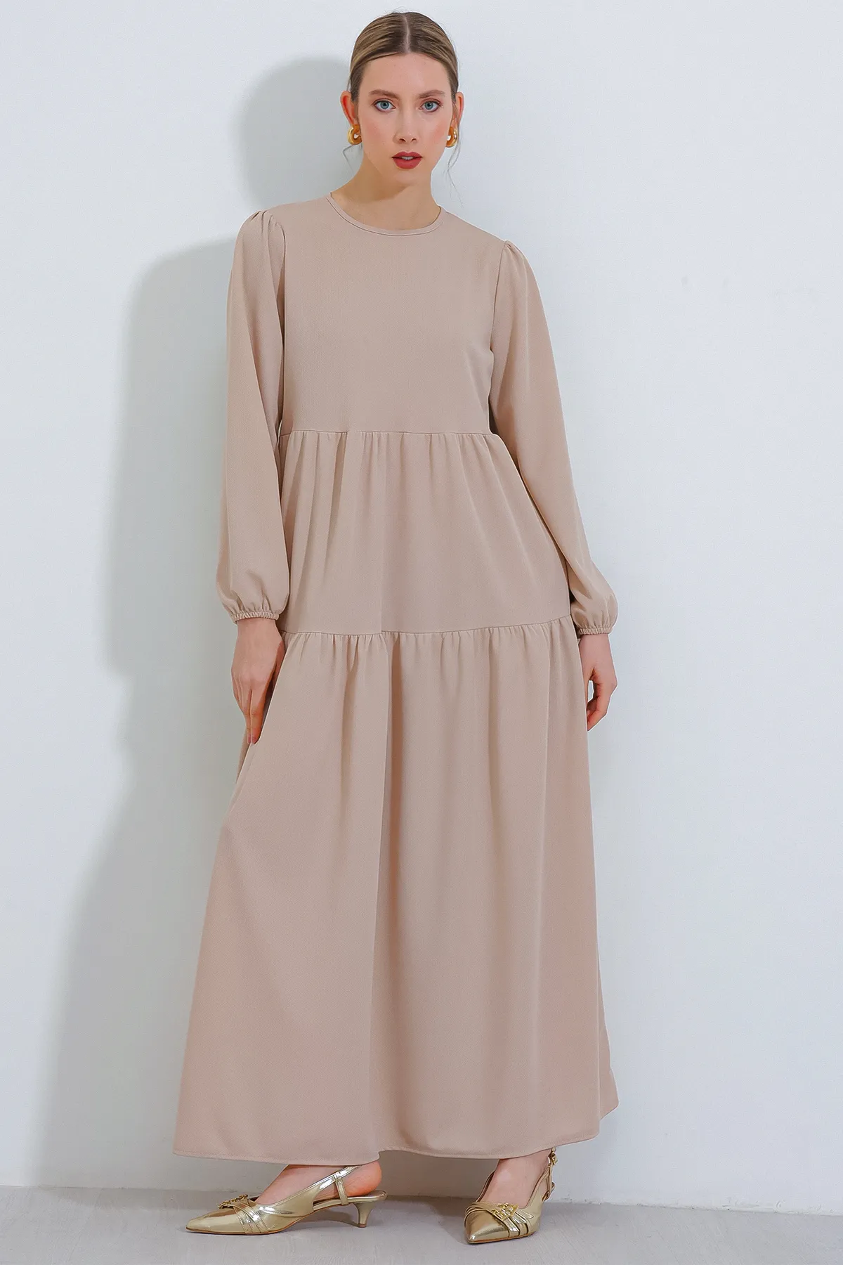 Bigdart  Cremefarbenes, langes gestricktes Hijab-Kleid für Damen 2482