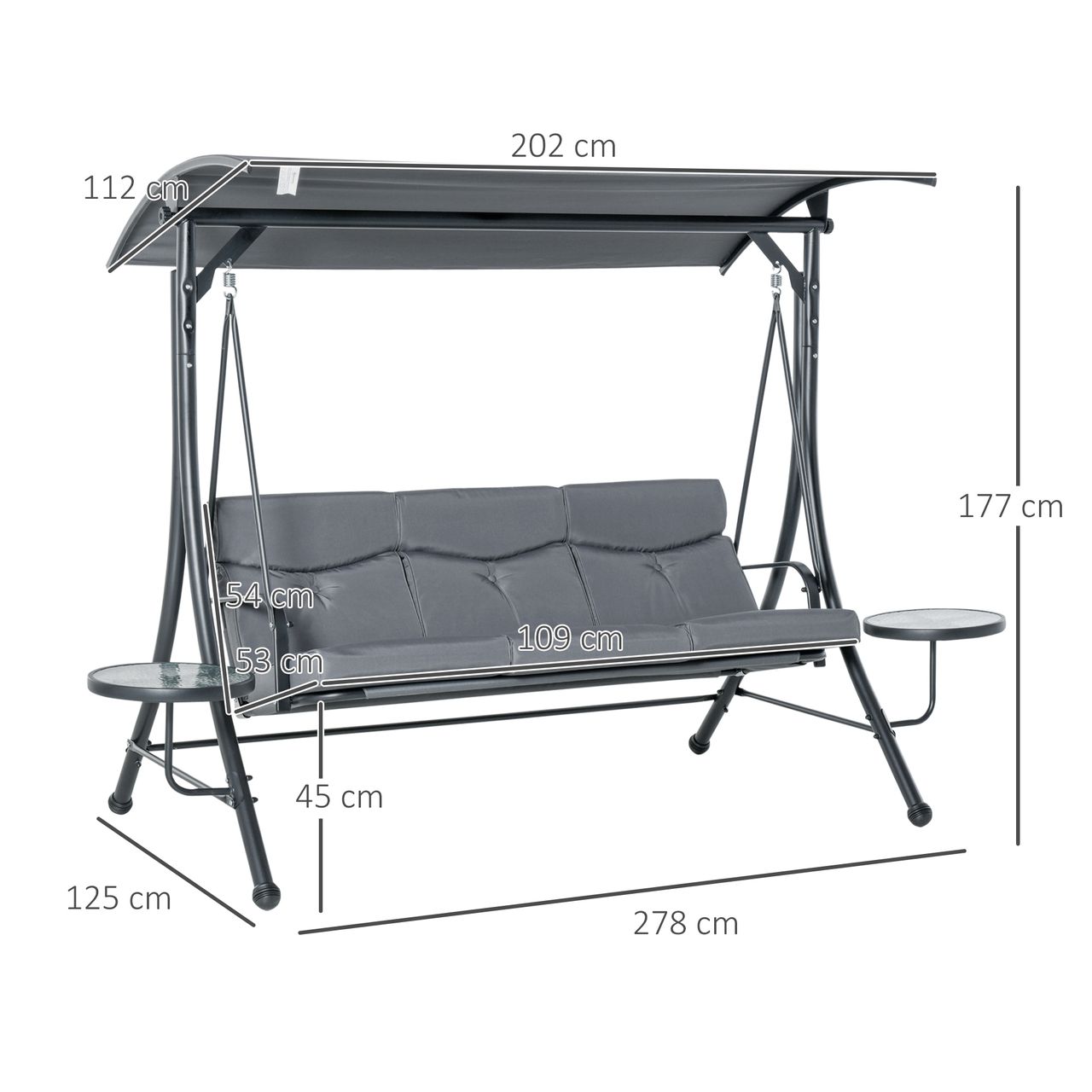 Outsunny Hollywoodschaukel 3-Sitzer Gartenschaukel mit verstellbarem Sonnendach
