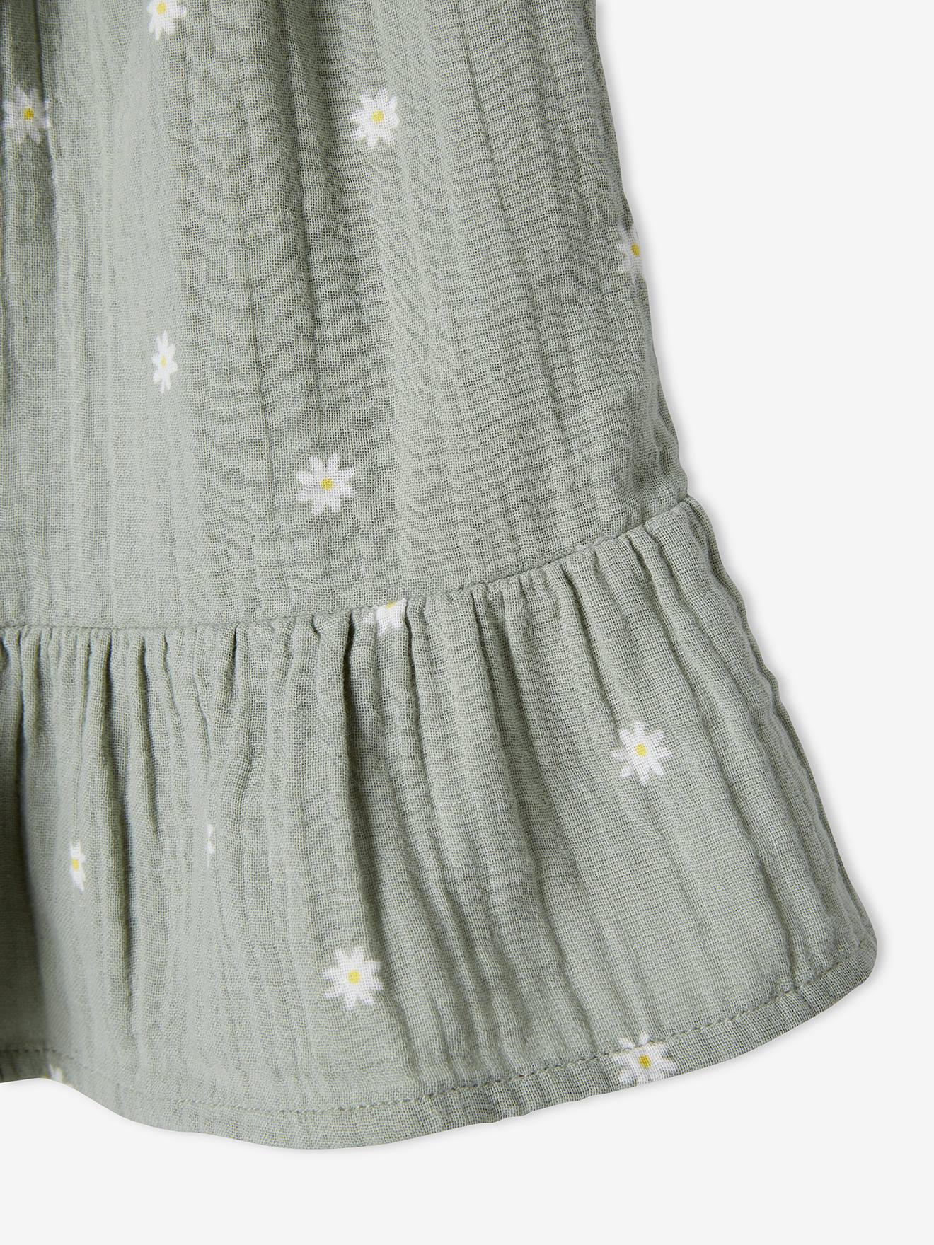 Jupe imprimée en gaze de coton fille vert imprimé