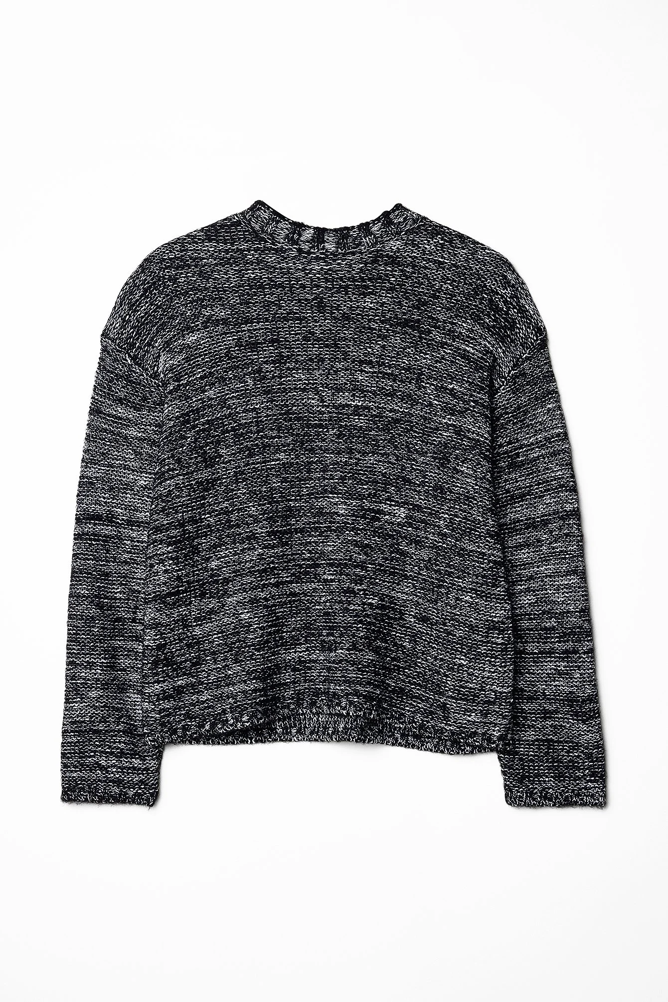 Hochgeschnittener Melange-Strickpullover