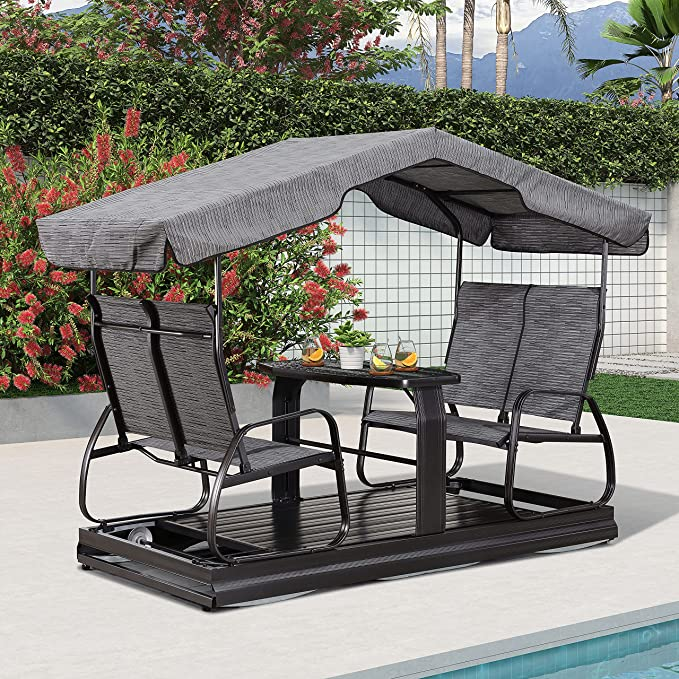 PURPLE LEAF Outdoor Glider Benches for Outside Porch Patio Yard Retro Metal Glider Chair Outdoor
