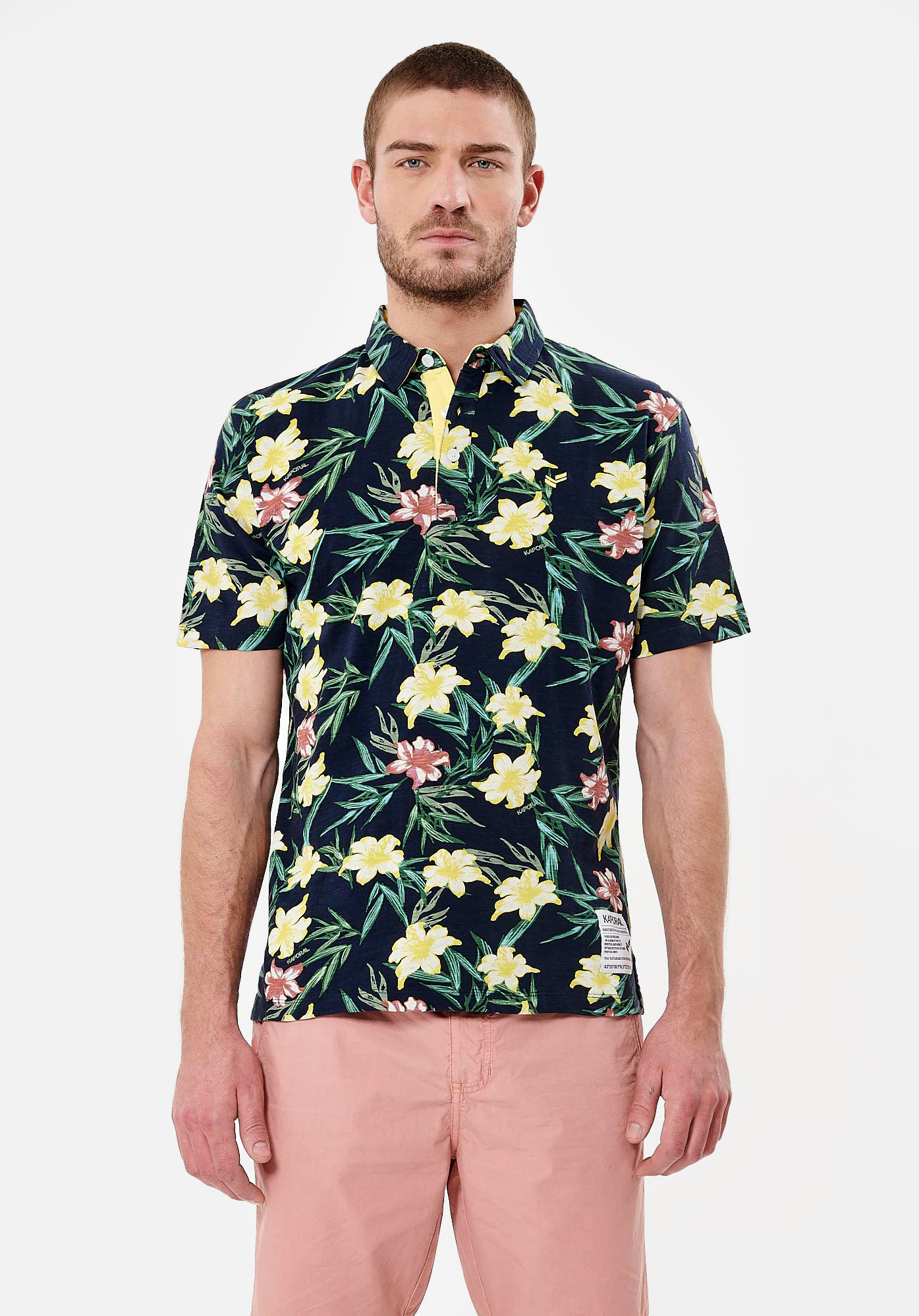 NEVER  Polo fleuri bleu Homme en 100% coton