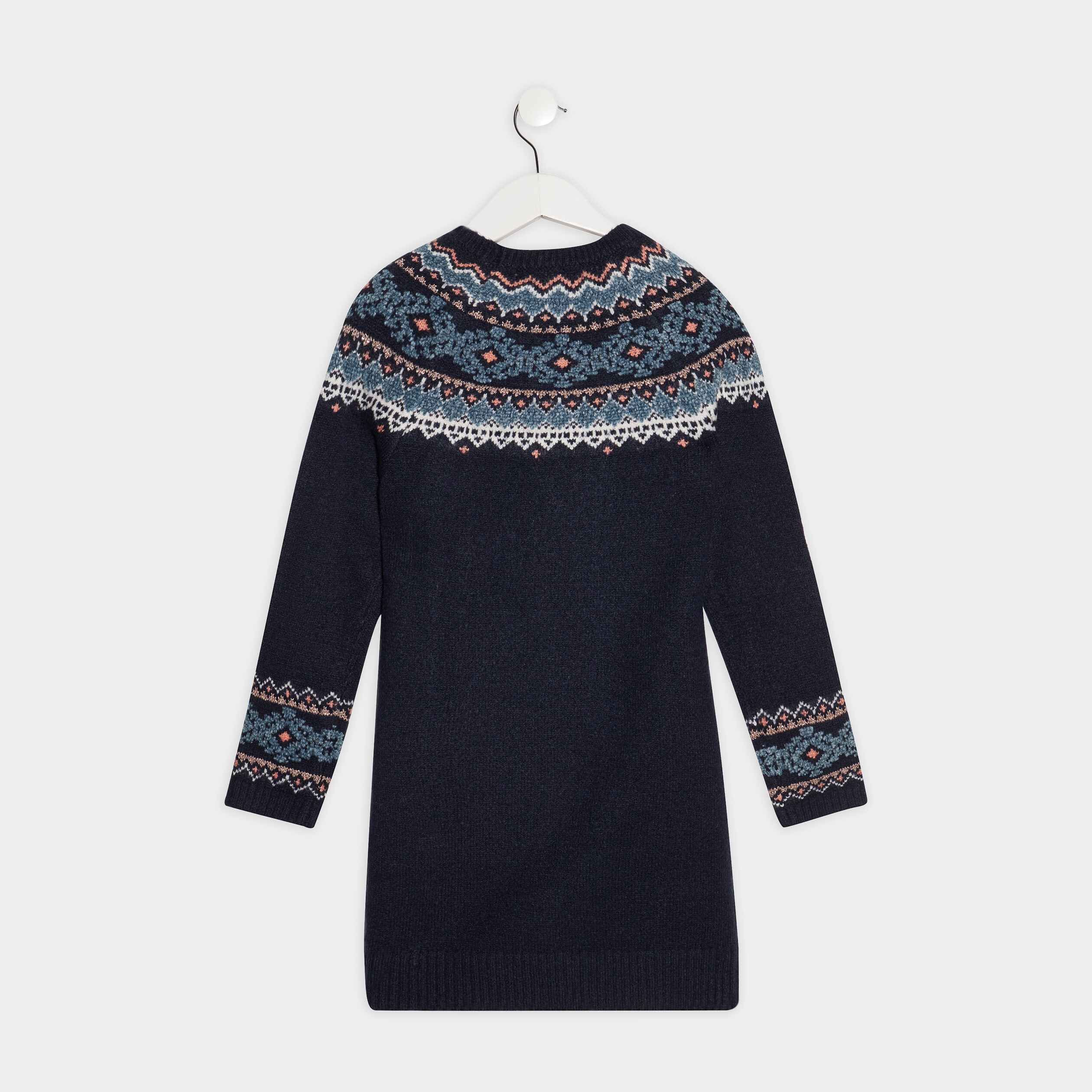 Robe pull droite jacquard Creeks bleu marine fille | La Halle