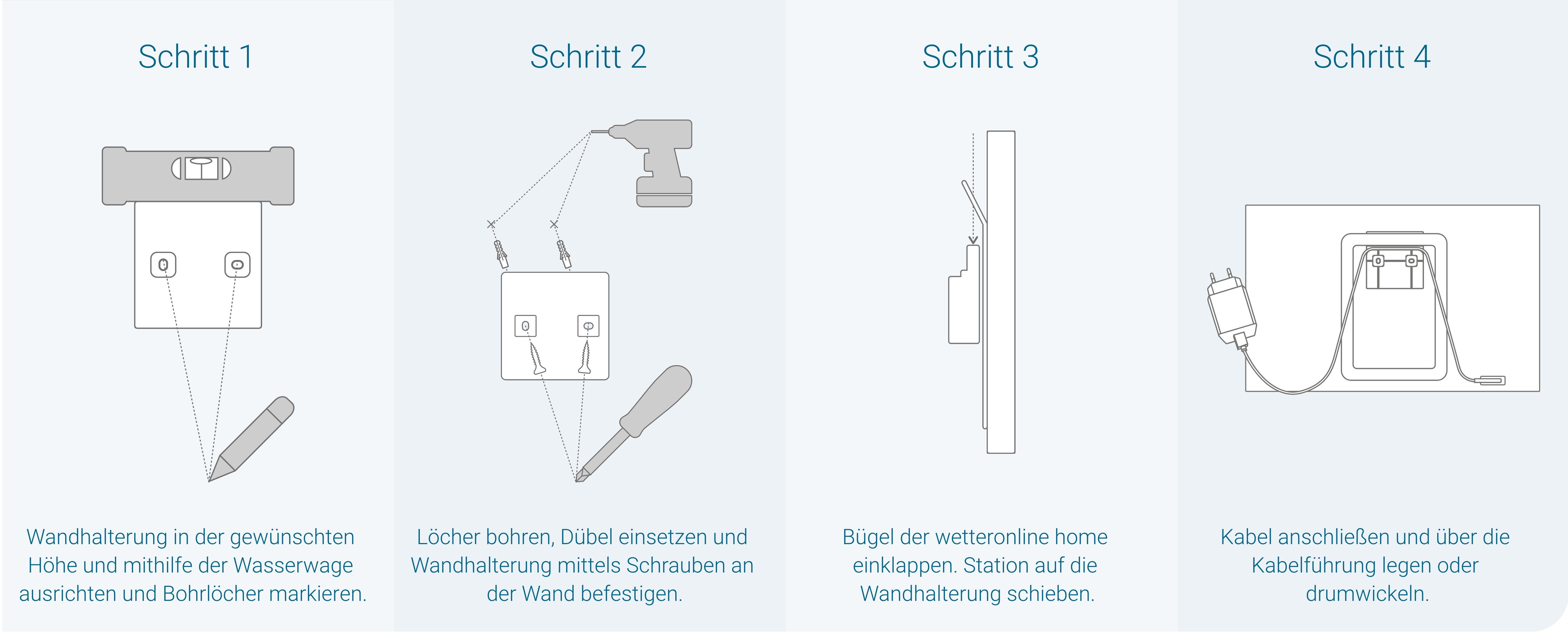 WetterOnline Wandmontage-Set für wetteronline home (ab 2. Generation) Wetterstation (Wandhalterung, Dübel, Schrauben, Kabel mit Winkelstecker, Montageanleitung, exklusiv für wetteronline home entwickelte Wandhalterung (ab 2. Gen)