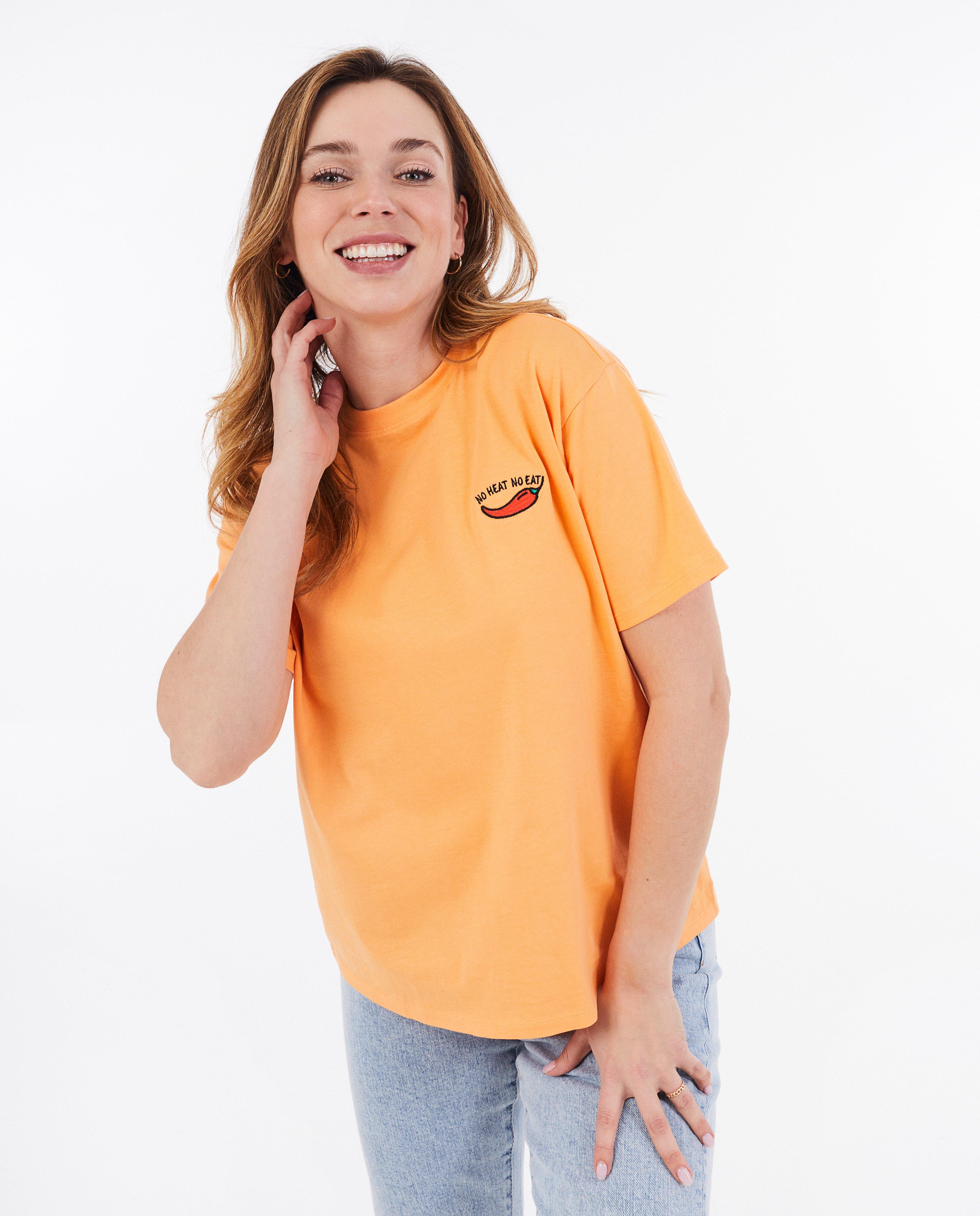 Tricou Sora cu broderie portocaliu deschis