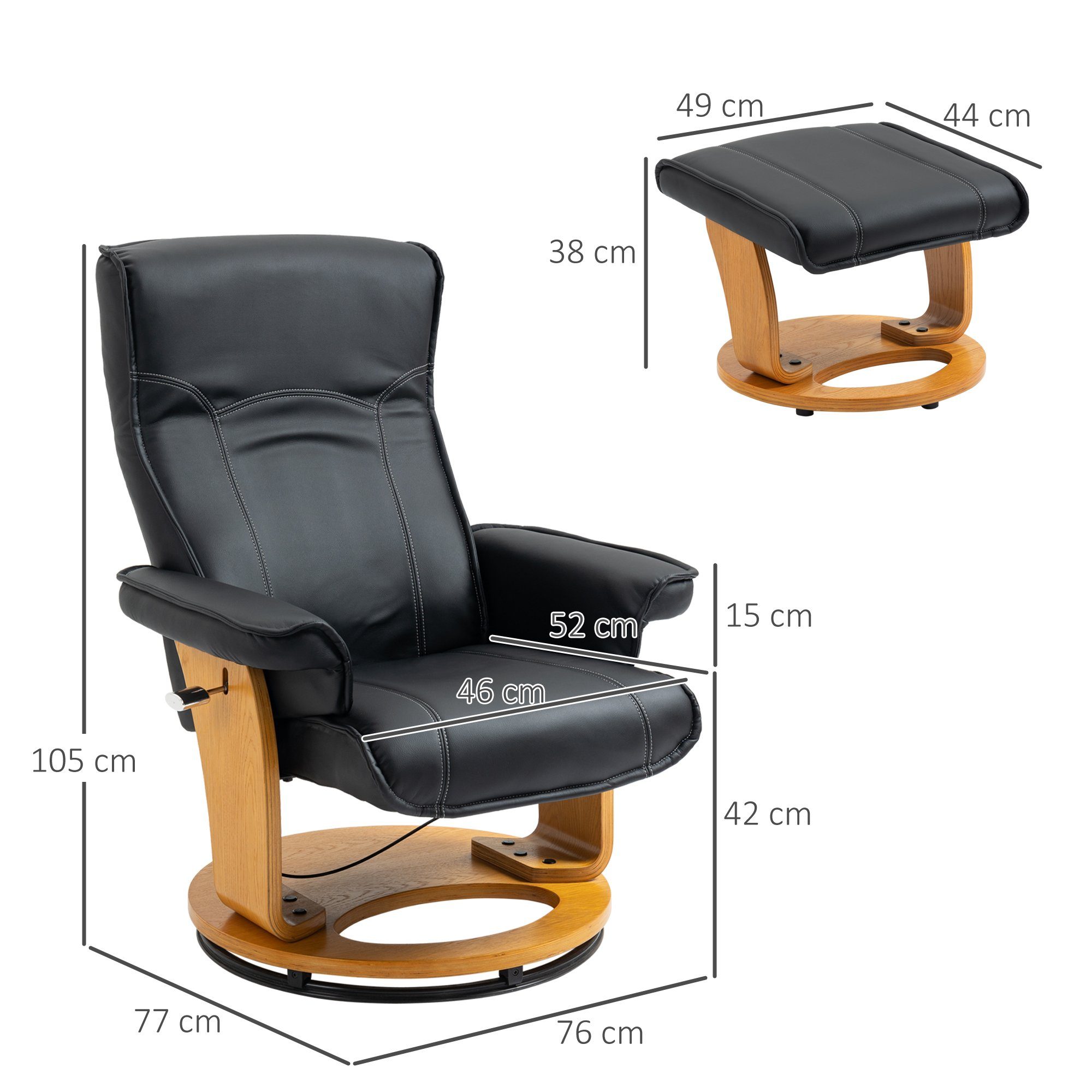 HOMCOM Polsterstuhl Ruhesessel mit Liegefunktion (Drehbarer TV-Sessel, 2 St), BxLxH: 77x76x105 cm