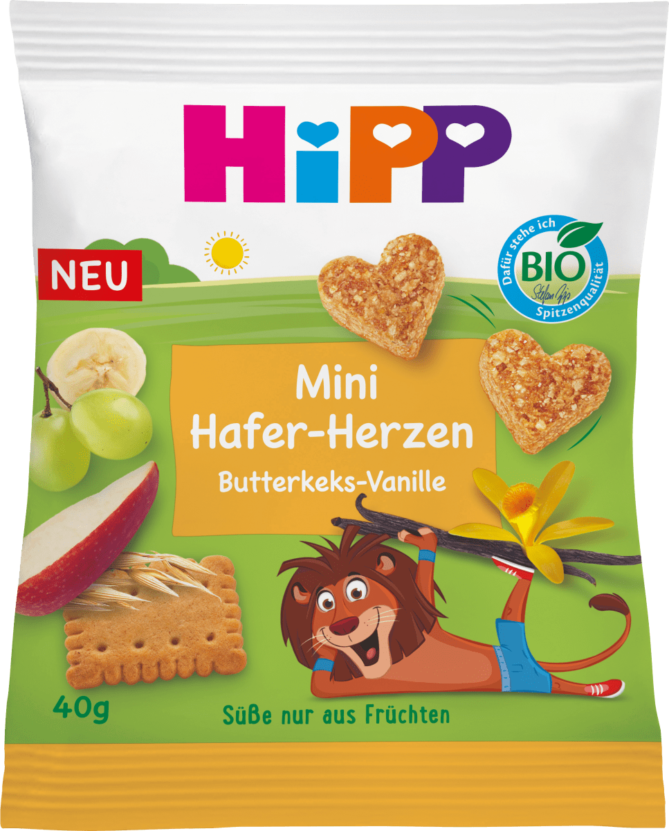 Kindersnack Mini Hafer-Herzen Butterkeks-Vanille, ab 1 Jahr, 40 g