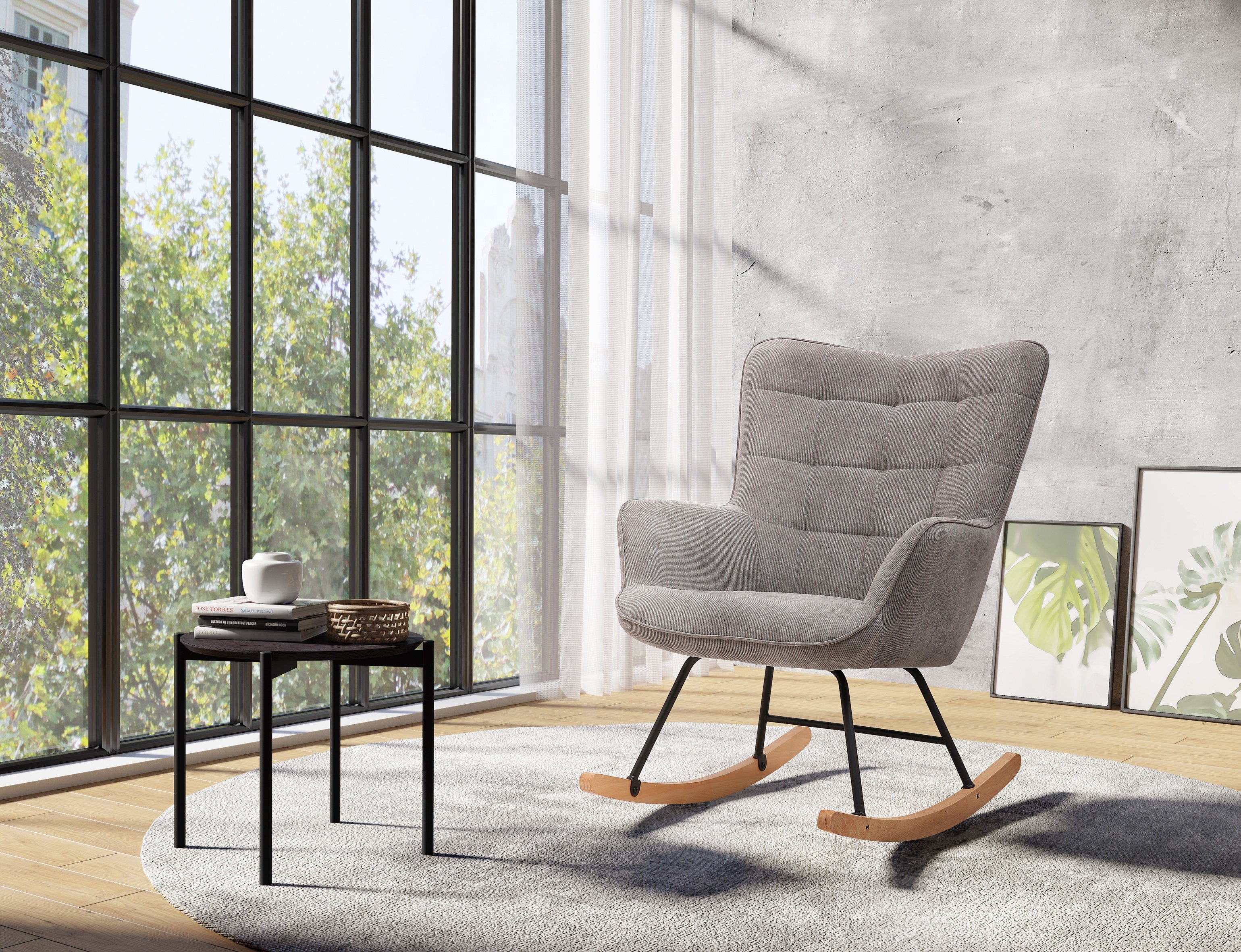 Homexperts Schaukelstuhl ROCKY *, Webstoff Cord Grau, B72xT92xH92cm