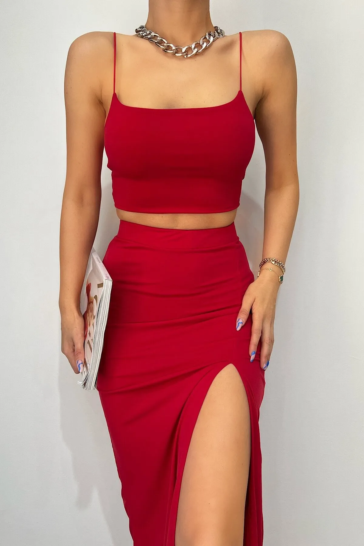 mymoda  Crop-Set mit seitlich geschlitztem Rock