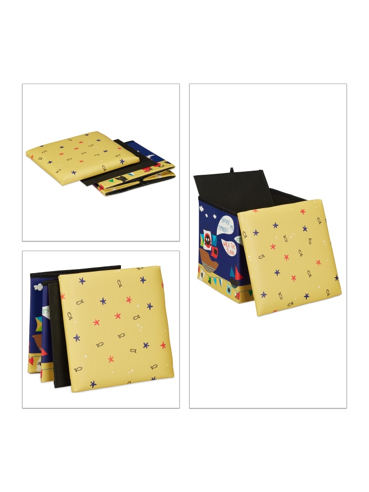 relaxdays Sitzhocker Pirat in Blau/Gelb - (B)31 x (H)31 x (T)31 cm günstig kaufen onesize