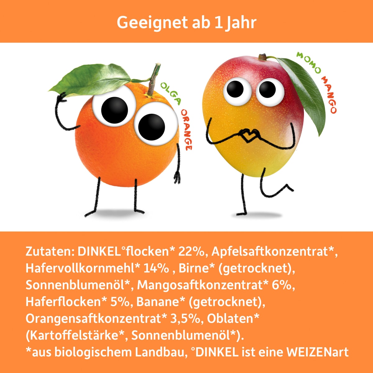 Fruchtriegel mit Getreide Mango & Orange ab 1 Jahr, 4x23g, 92 g