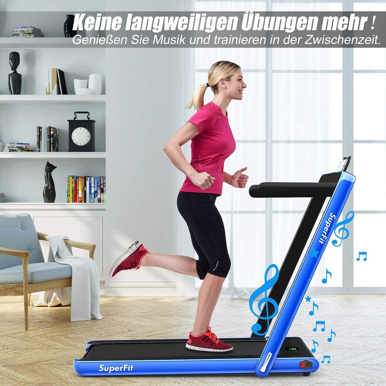 COSTWAY Laufband (2 in 1 Laufband klappbar 2,25HP, Walking Pad unter dem Schreibtisch), mit APP, Bluetooth und Fernbedienung, 1-12 km/h, Laufband für Zuhause
