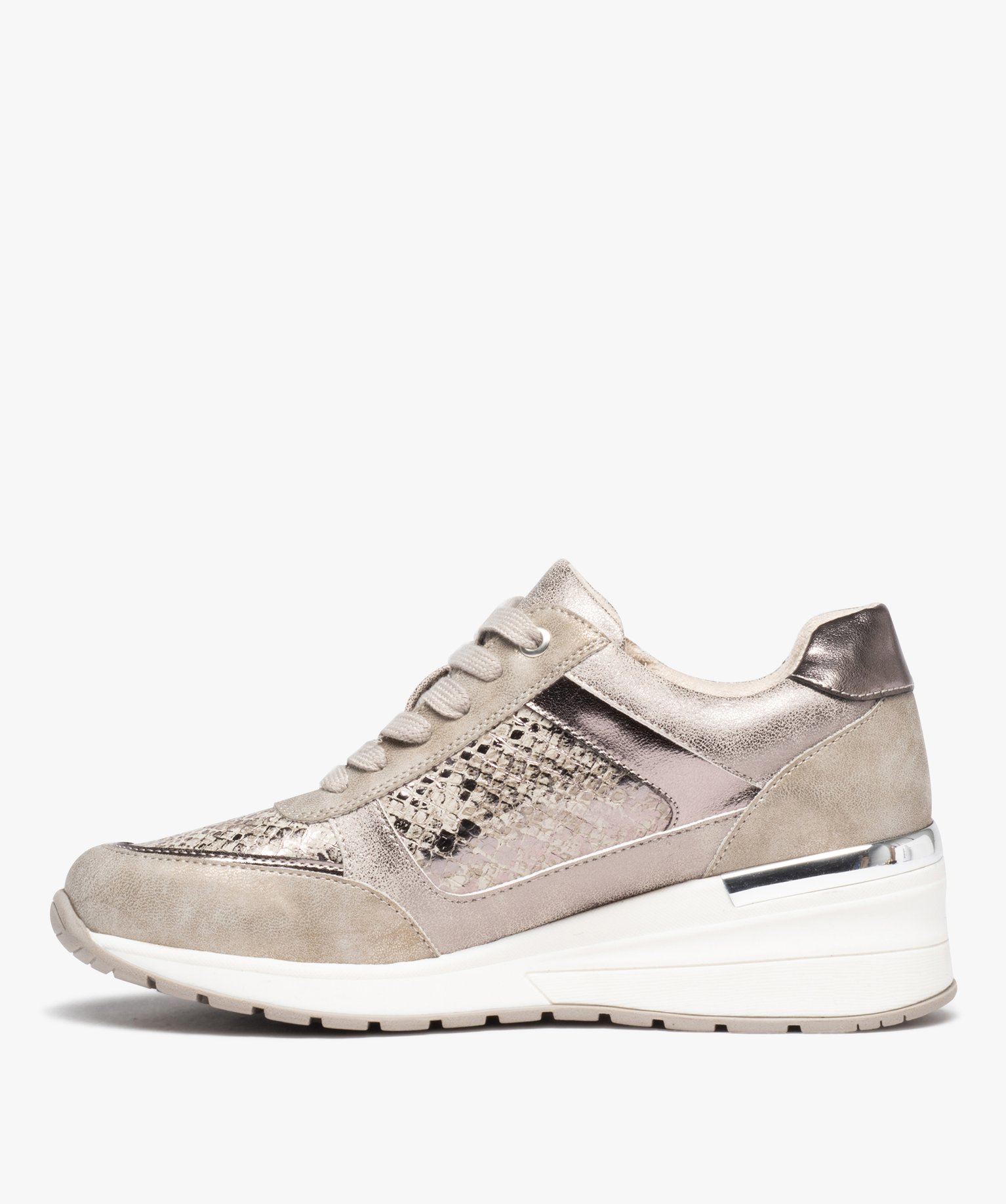 Baskets femme compensées imitation croco à zip gris | GEMO