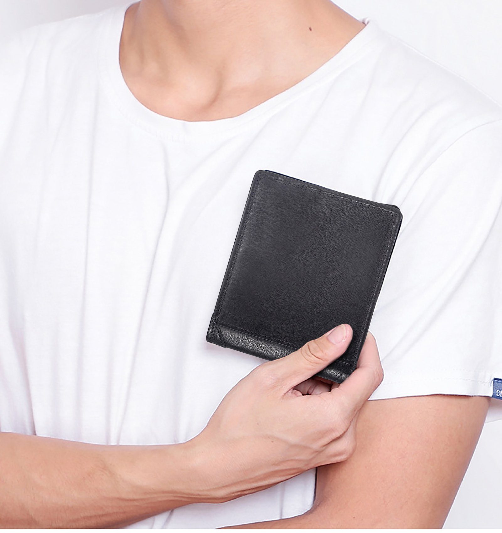 TAN.TOMI Brieftasche Leder Geldbörse Herren mit RFID Schutz, Portemonnaie Groß mit Münzfach,10 Fächer
