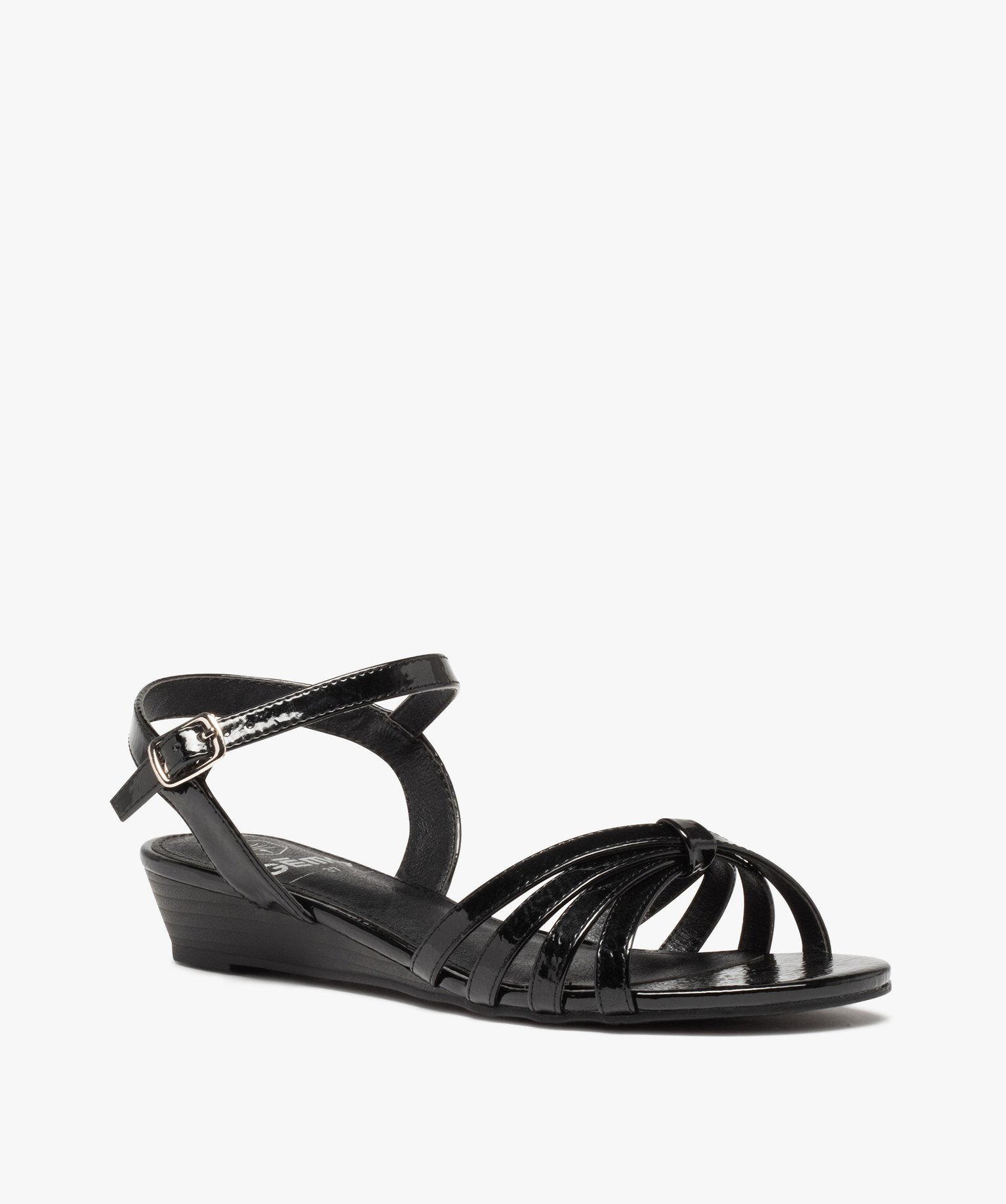 Sandales femme à petit talon et fines brides vernies noir | GEMO