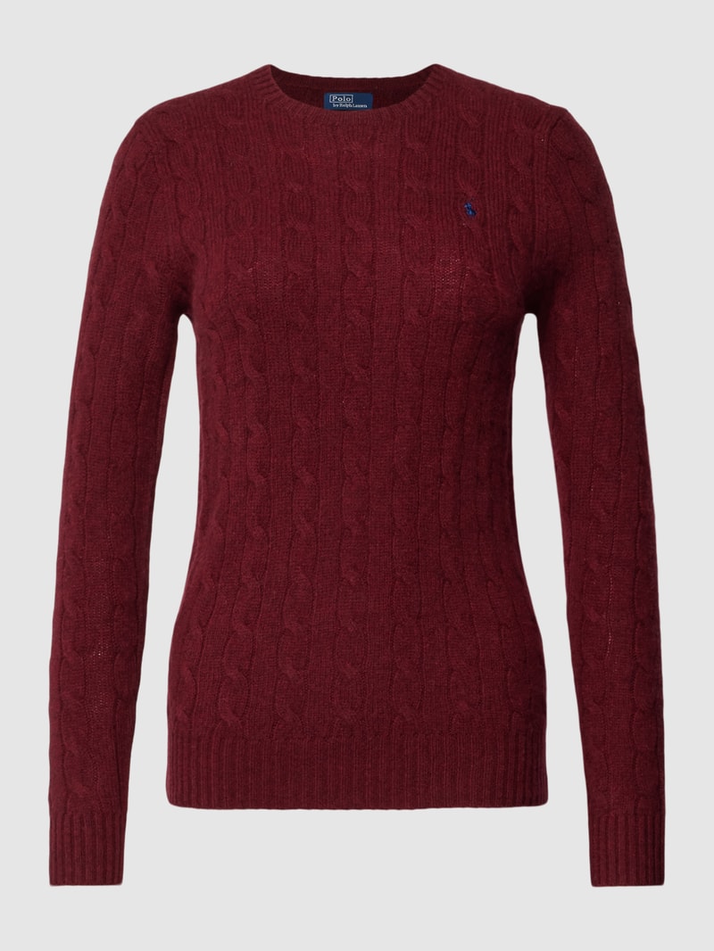 Strickpullover mit Zopfmuster Modell 'JULIANNA' in dunkelrot