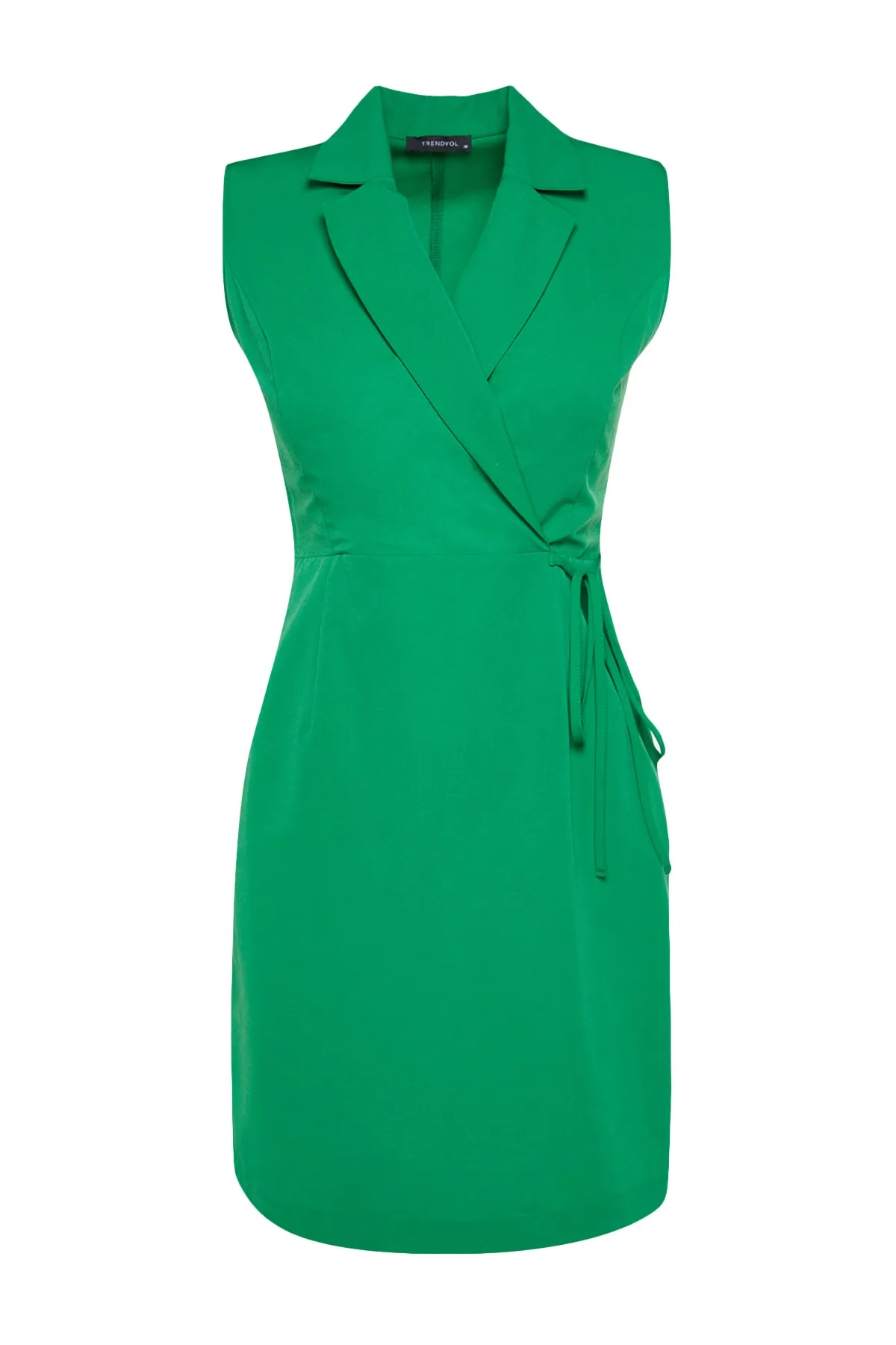 Trendyol Collection  Grünes Mini-Jackenkleid in A-Linie/Glockenform mit Bindedetail TWOSS23EL01508