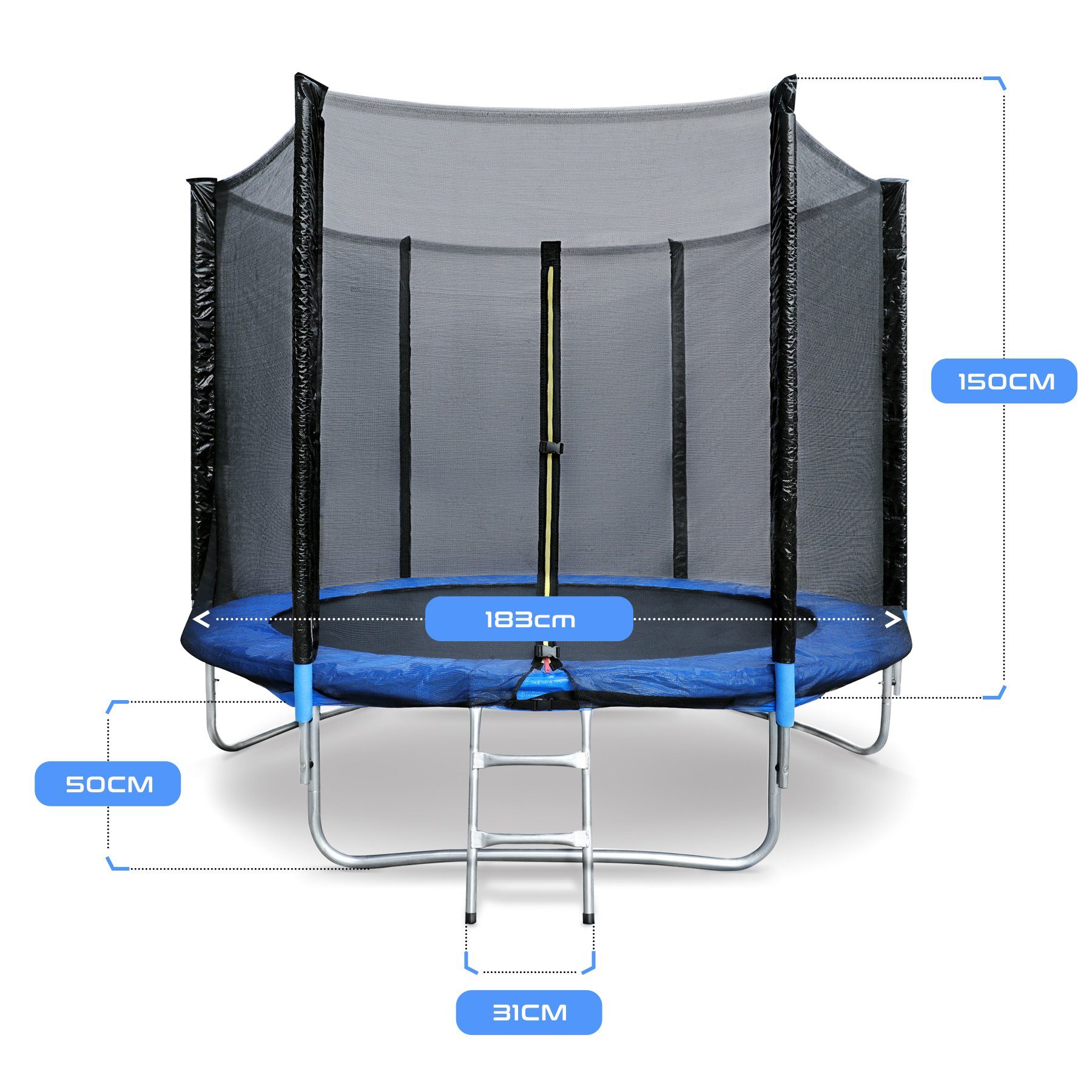 HomeMiYN Gartentrampolin Trampolin Outdoor Ø183/244/305/366cm Sicherheitsnetz Kindertrampolin, Schutzrand schwarz,mit sicherheisnetz