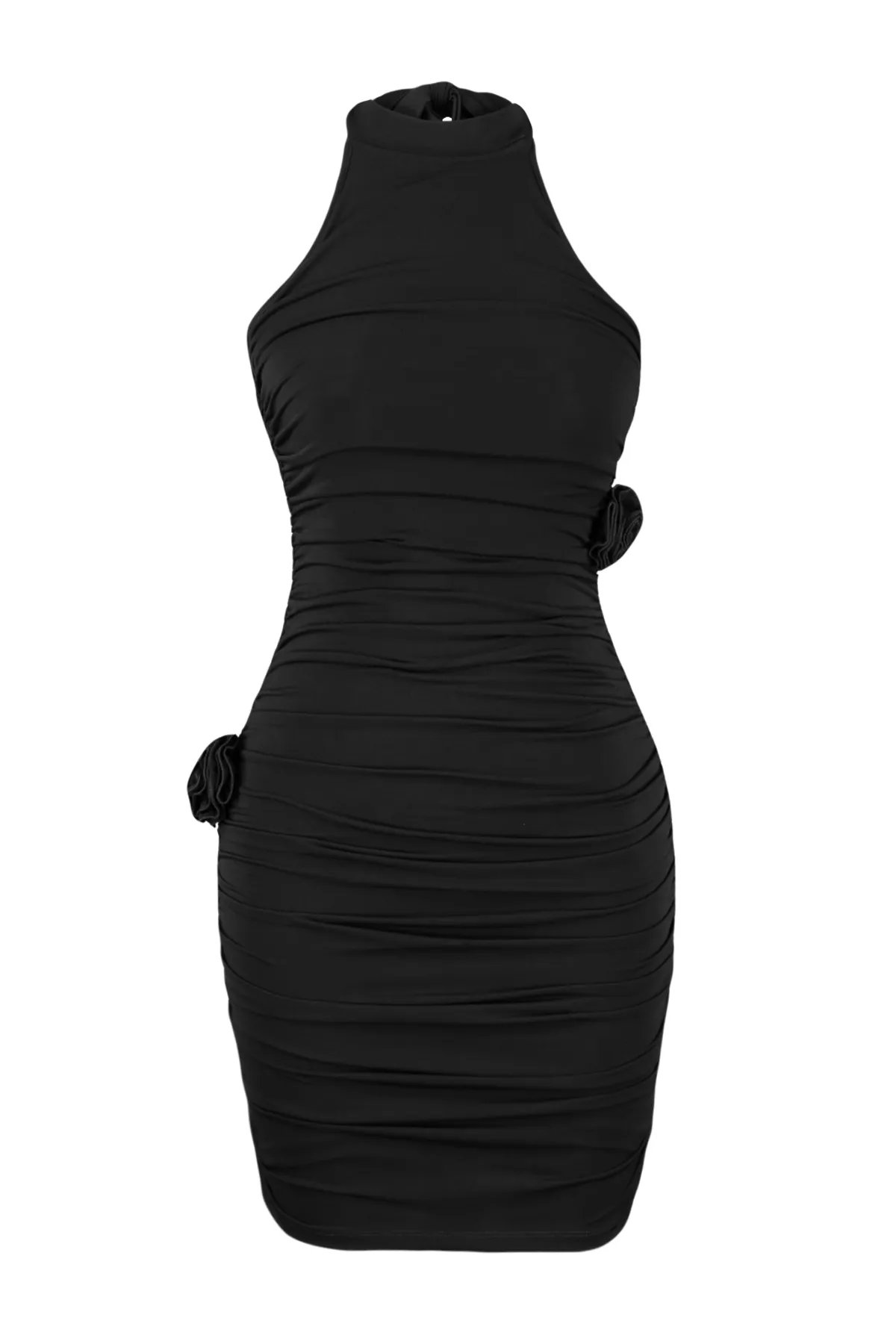 Trendyol Collection  Schwarzes, figurbetontes, gestricktes, florales, stilvolles Abendkleid TPRSS24EL00112