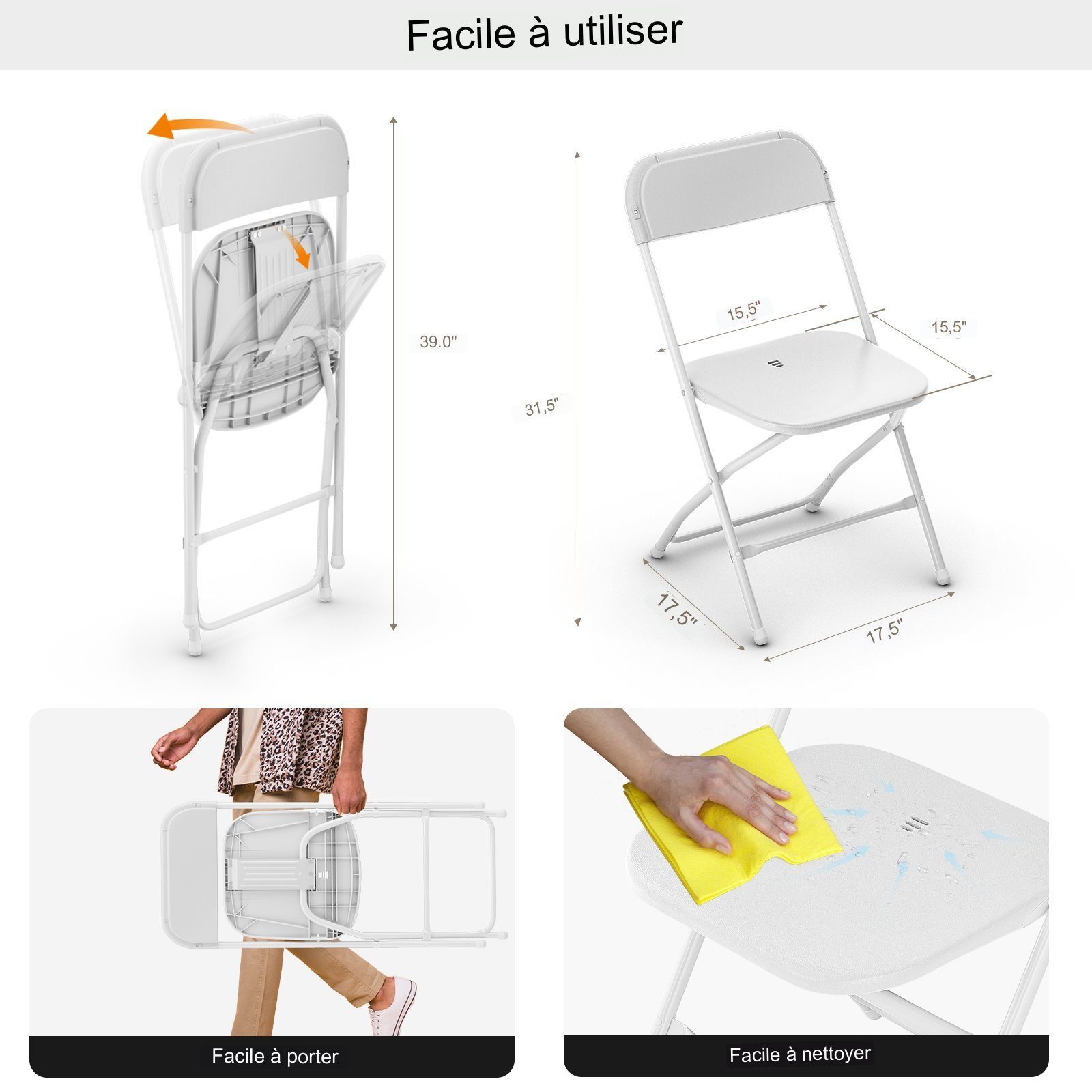 FCH Klappstuhl, 6er Set, klappbar, pflegeleicht, Gästestuhl, bis 150 kg belastbar