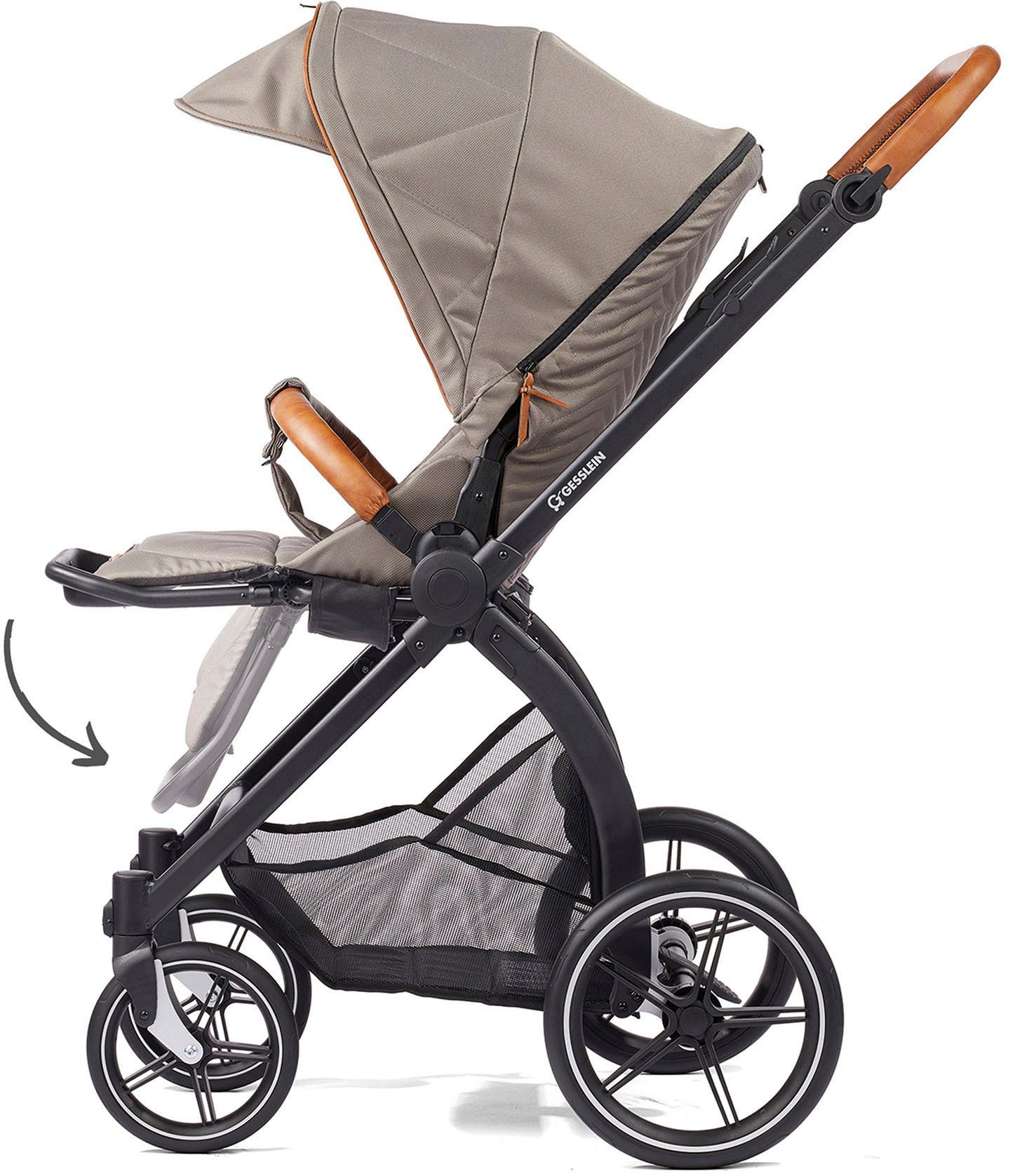 Gesslein Kombi-Kinderwagen FX4 Soft+ mit Aufsatz Style, moos/tabak, mit Babywanne C3 und Babyschalenadapter