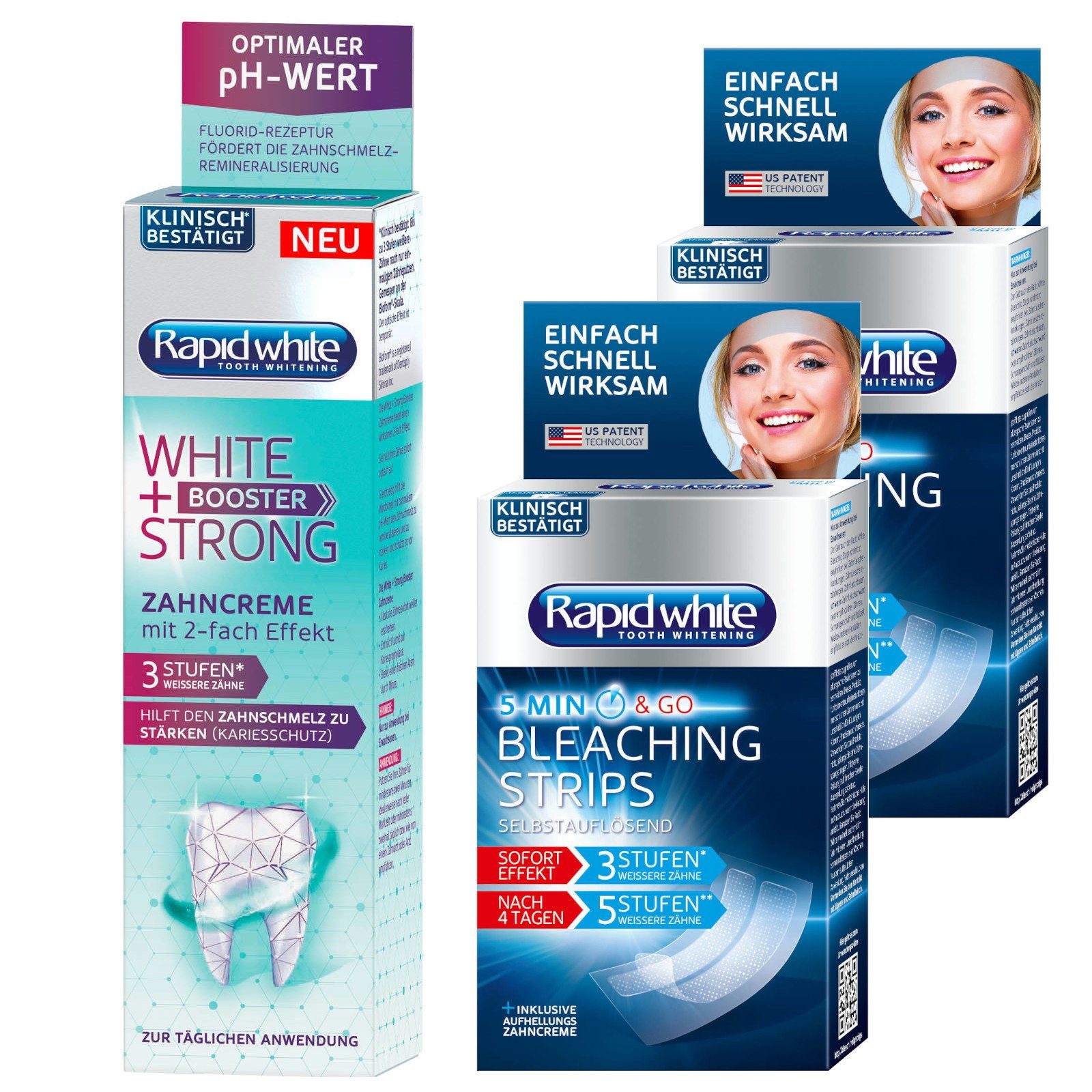 Rapid white Zahnbleaching-Kit STRONG BOOSTER Zahncreme 75 ml + 2x Rapid White Express Bleaching