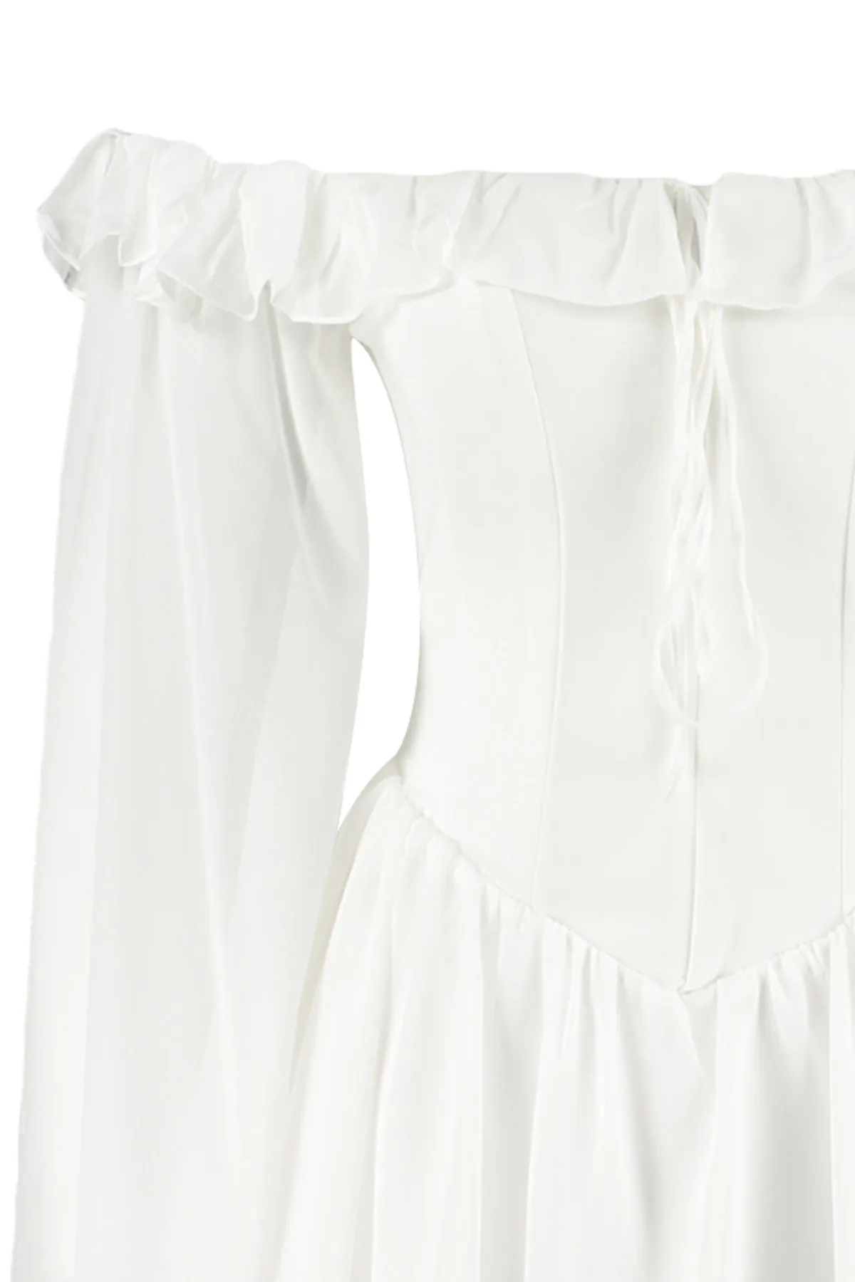 Trendyol Collection  Braut-Ecru-Taillenöffnung/Skater-Futter, Volant-Braut-Abendkleid aus Chiffon TPRSS23EL00096