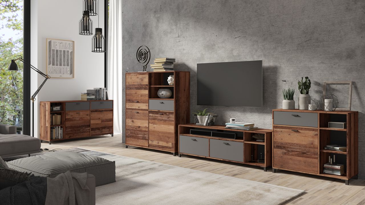 byLiving JACKSON Sideboard, Breite 98 cm, Old-Wood-Optik, anthrazit