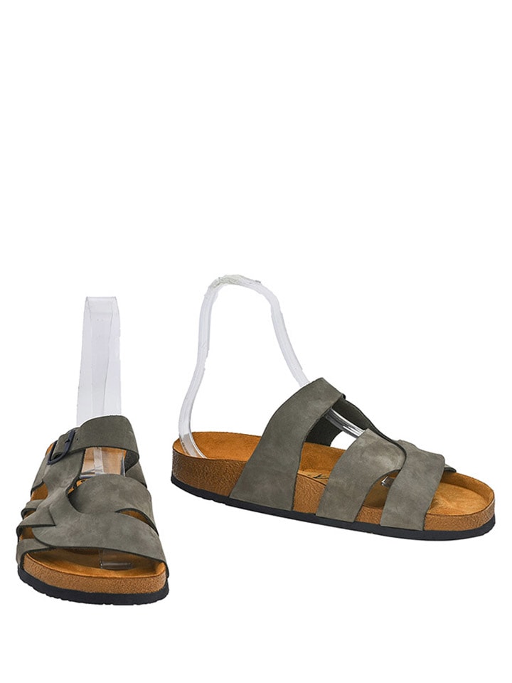 Moosefield Leder-Pantoletten in Khaki günstig kaufen