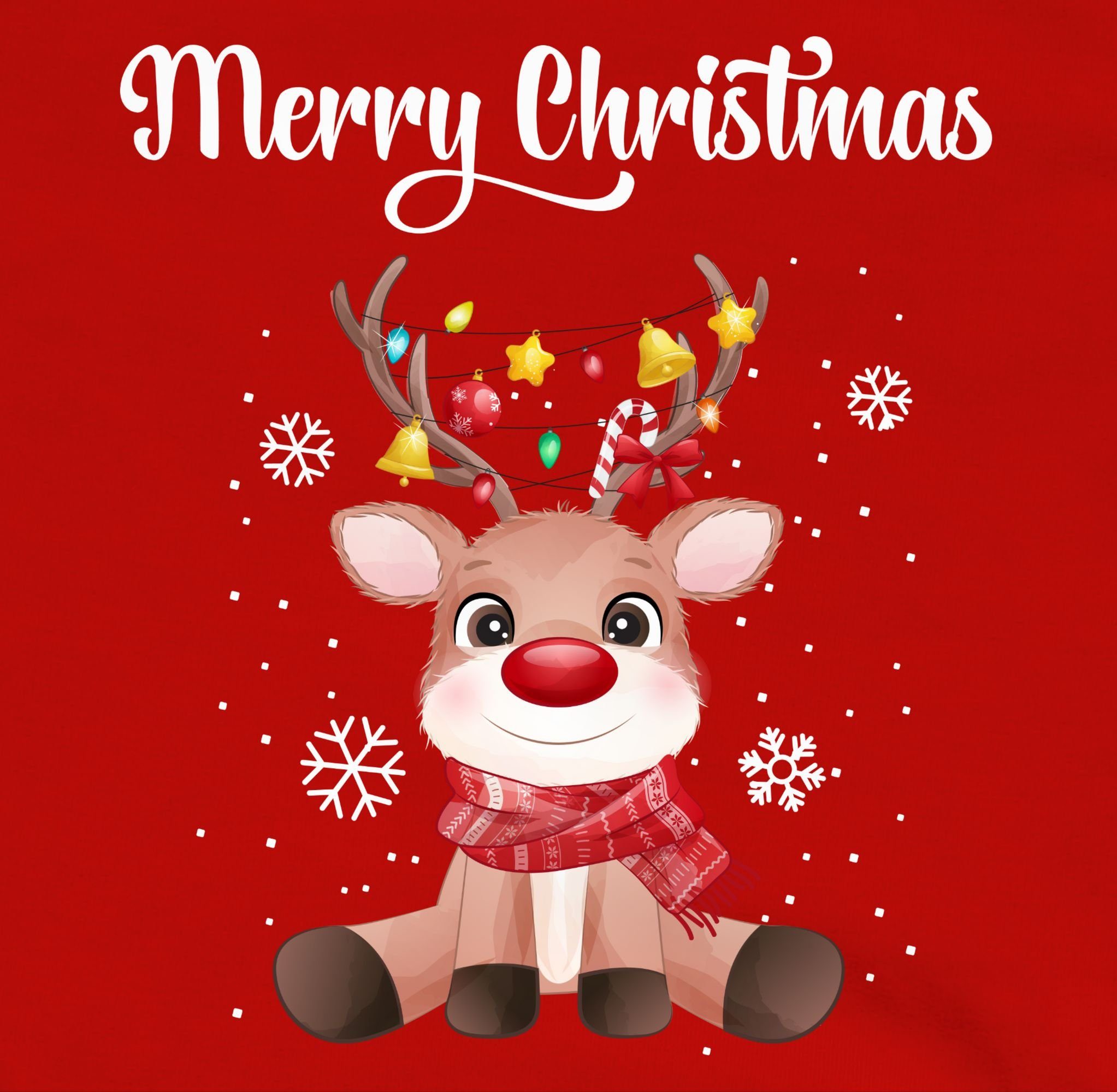 Shirtracer Sweatshirt Merry Christmas - süßes Rentier mit Lichterkette Weihnachten Kleidung Kinder